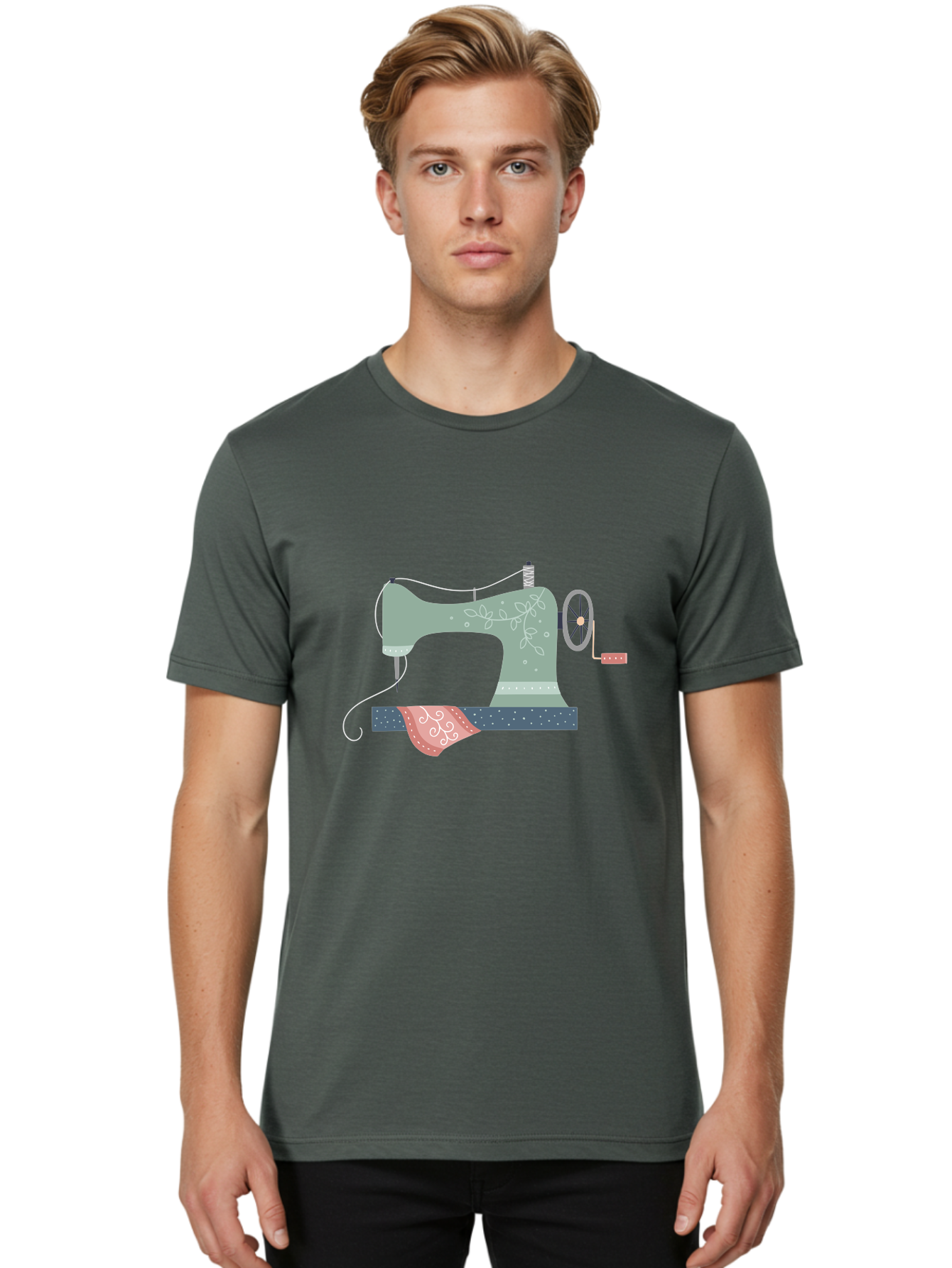 Sewing-Machine-4 Men'S Graphic Tee, 100% Cotton, Comfortable Casual Summer Wear, Machine Washable, Vintage Sewing Machine, Floral Design, Sewing Thread, Handmade Crafts, Diy Fashion, Creative Hobbies, Stitching, Needlework, Embroidery, Aac103 18