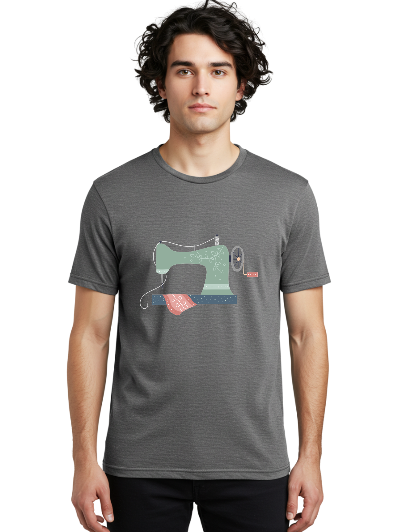 Sewing-Machine-4 Men'S Graphic Tee, 100% Cotton, Comfortable Casual Summer Wear, Machine Washable, Vintage Sewing Machine, Floral Design, Sewing Thread, Handmade Crafts, Diy Fashion, Creative Hobbies, Stitching, Needlework, Embroidery, Aac103 10