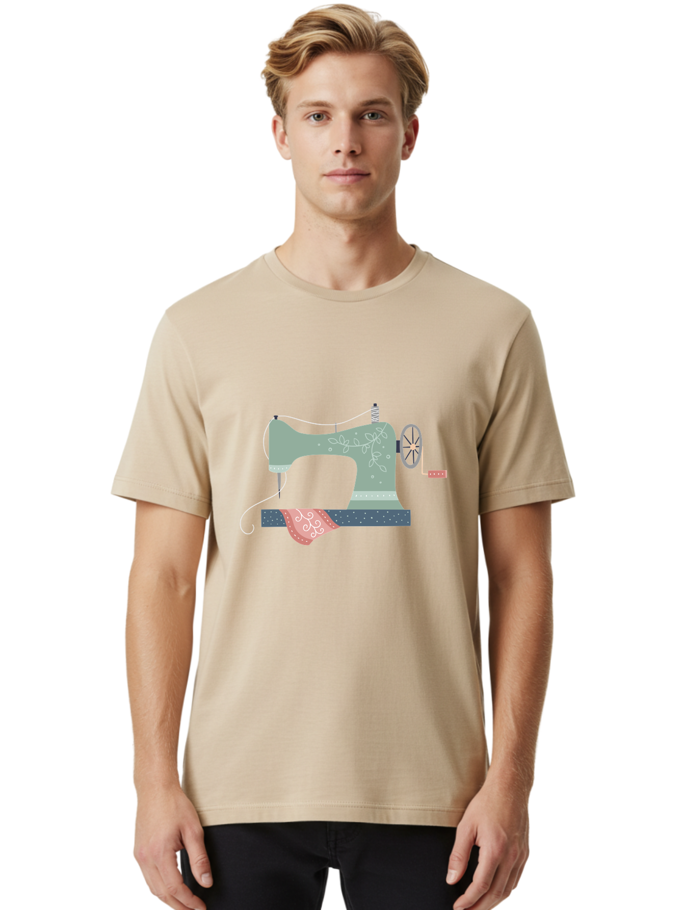 Sewing-Machine-4 Men'S Graphic Tee, 100% Cotton, Comfortable Casual Summer Wear, Machine Washable, Vintage Sewing Machine, Floral Design, Sewing Thread, Handmade Crafts, Diy Fashion, Creative Hobbies, Stitching, Needlework, Embroidery, Aac103 16
