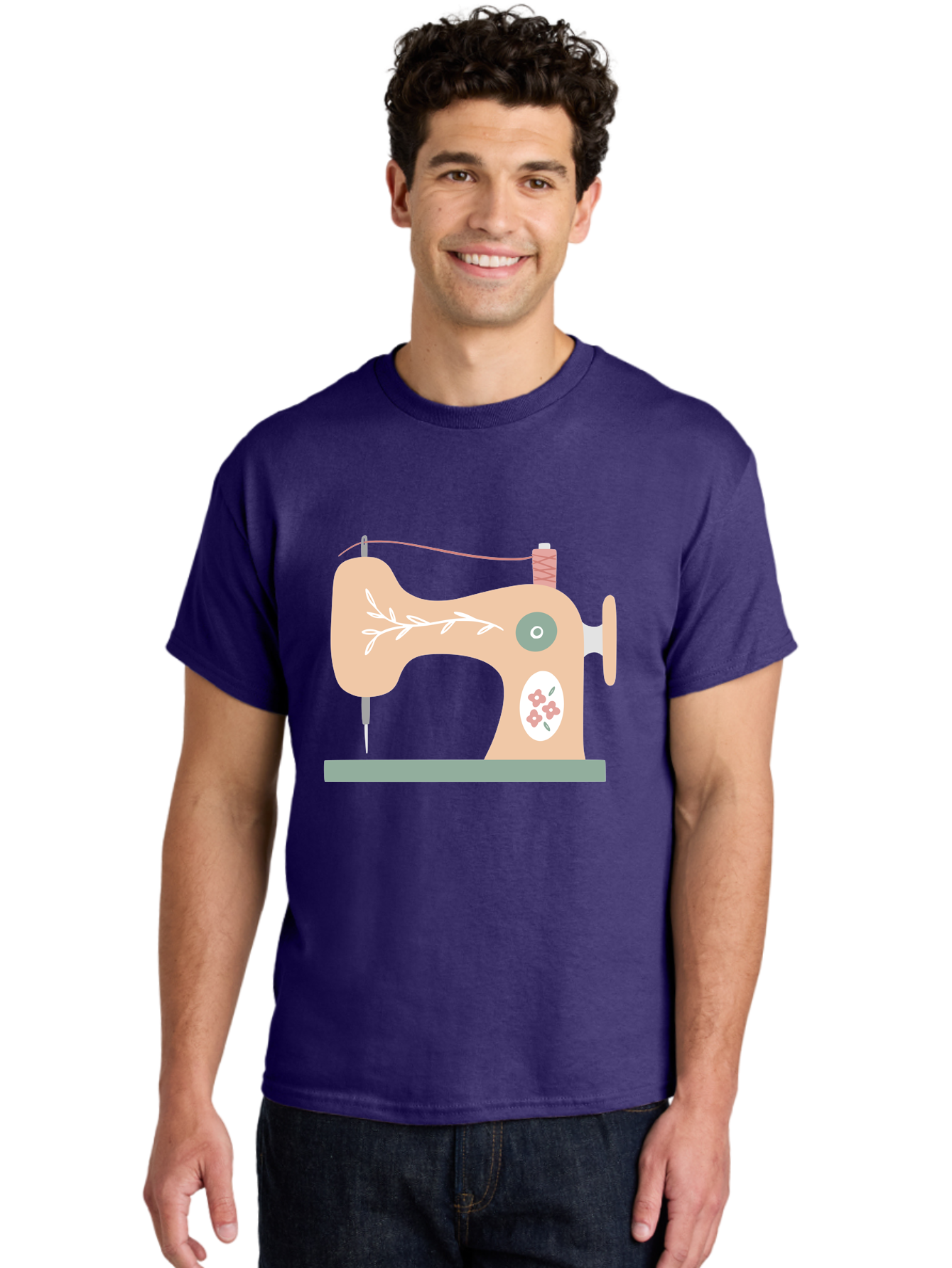 Sewing-Machine-5 Men'S Graphic Tee, 100% Cotton, Comfortable Casual Summer Wear, Machine Washable, Vintage Sewing Machine, Floral Patterns, Embroidery Designs, Needle And Thread, Pastel Colors, Creative Crafting, Diy Sewing, Textile Art, Aac104 8