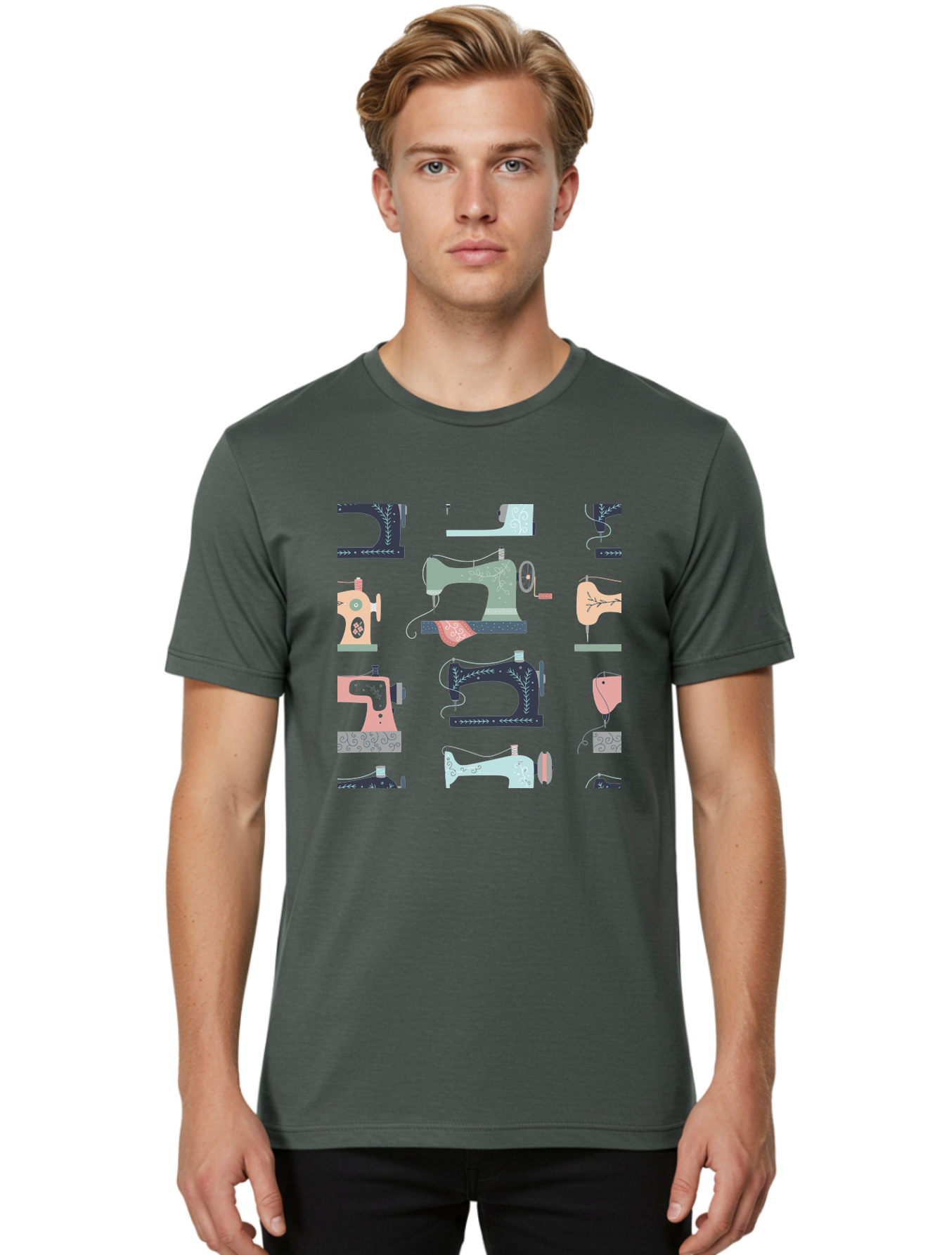 Sewing-Machines Men'S Graphic Tee, 100% Cotton, Comfortable Casual Summer Wear, Machine Washable, Sewing Machines, Vintage Style, Pastel Colors, Floral Patterns, Fashion Design, Handmade, Crafting, Tailor, Sewing Supplies, Thread, Needle Aac107 10