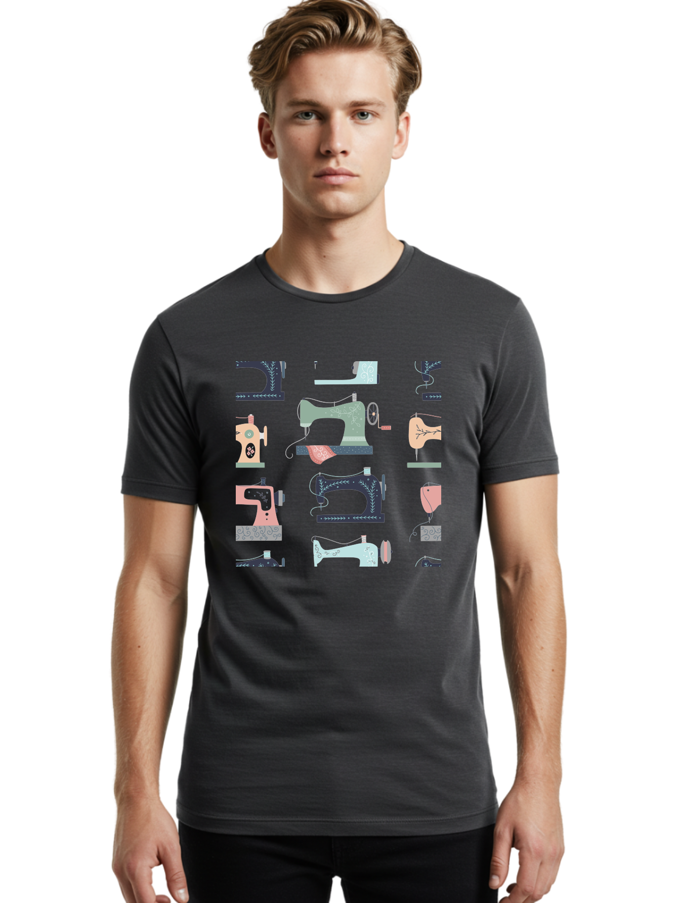 Sewing-Machines Men'S Graphic Tee, 100% Cotton, Comfortable Casual Summer Wear, Machine Washable, Sewing Machines, Vintage Style, Pastel Colors, Floral Patterns, Fashion Design, Handmade, Crafting, Tailor, Sewing Supplies, Thread, Needle Aac107 2