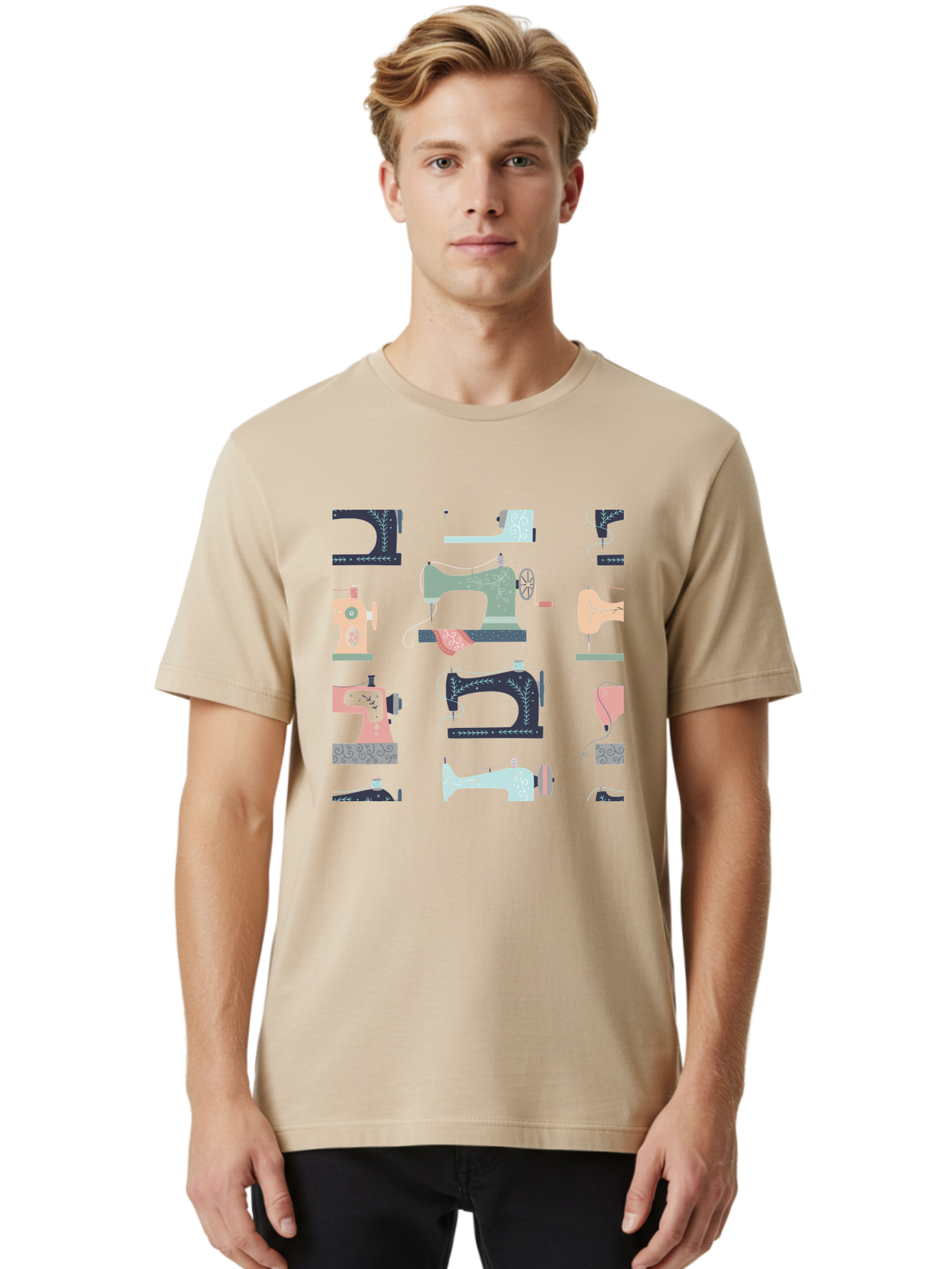 Sewing-Machines Men'S Graphic Tee, 100% Cotton, Comfortable Casual Summer Wear, Machine Washable, Sewing Machines, Vintage Style, Pastel Colors, Floral Patterns, Fashion Design, Handmade, Crafting, Tailor, Sewing Supplies, Thread, Needle Aac107 30
