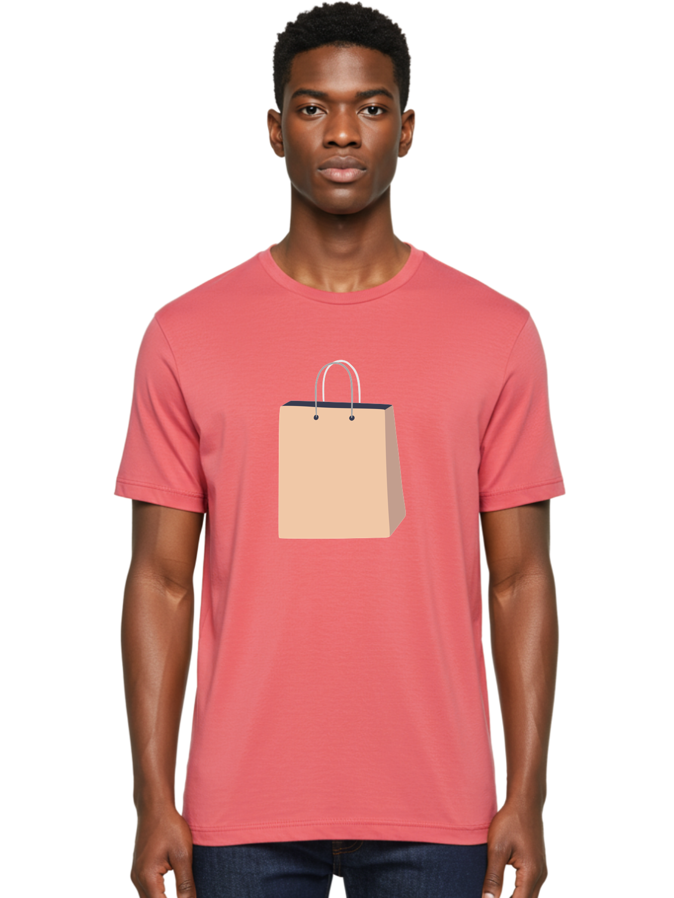 Shopping-Bag Men'S Graphic Tee, 100% Cotton, Comfortable Casual Summer Wear, Machine Washable, Shopping Bag, Retail Packaging, Paper Bag, Handles, Simple Design, Minimalist Style, E-Commerce, Packaging Design Aac111 22