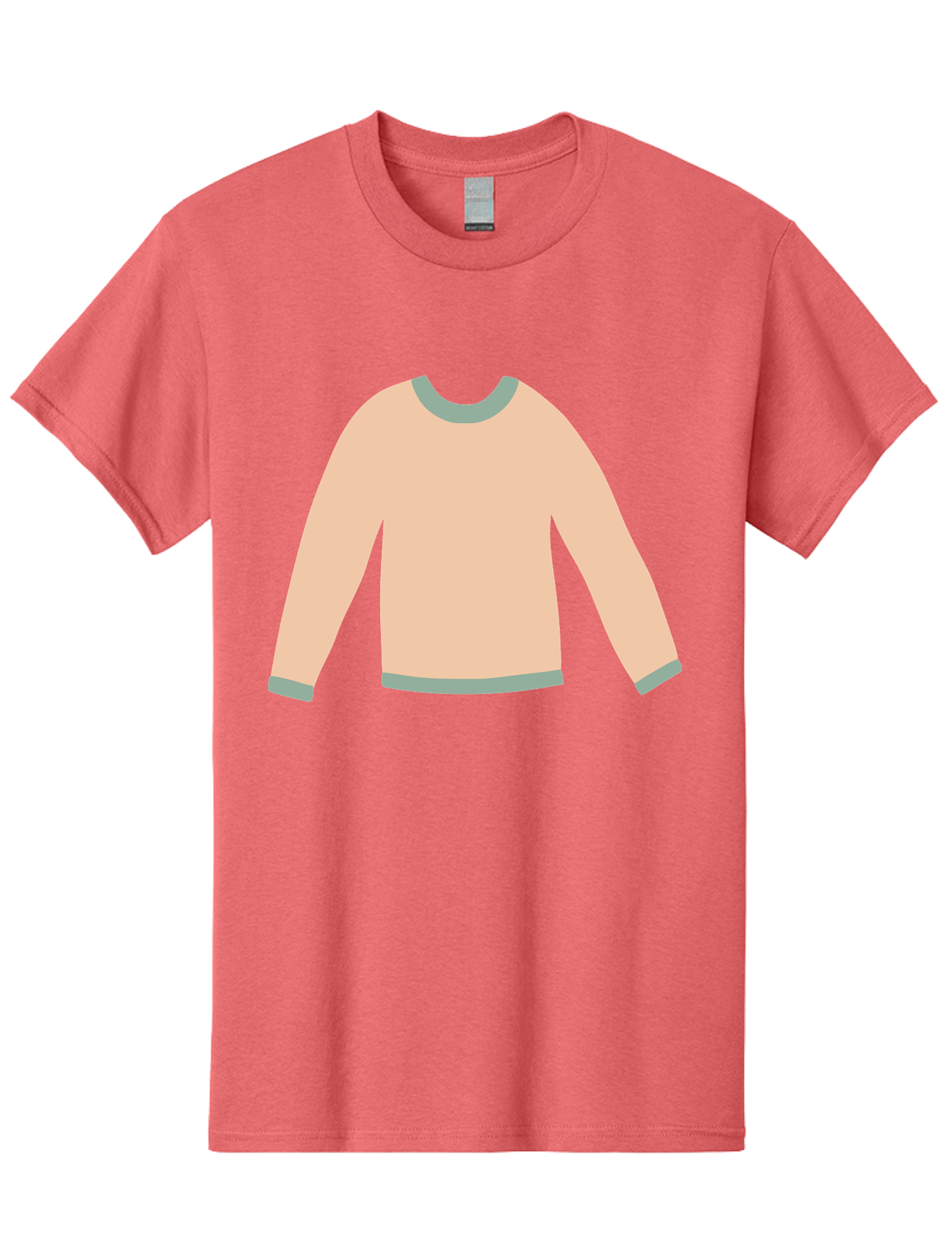 Sweater Men'S Graphic Tee, 100% Cotton, Comfortable Casual Summer Wear, Machine Washable, Peach-Colored Sweater, Long-Sleeved Shirt, Casual Wear, Comfortable Clothing, Soft Peach, Gray Trim, Simple Design, Minimalist Fashion Aac120 25