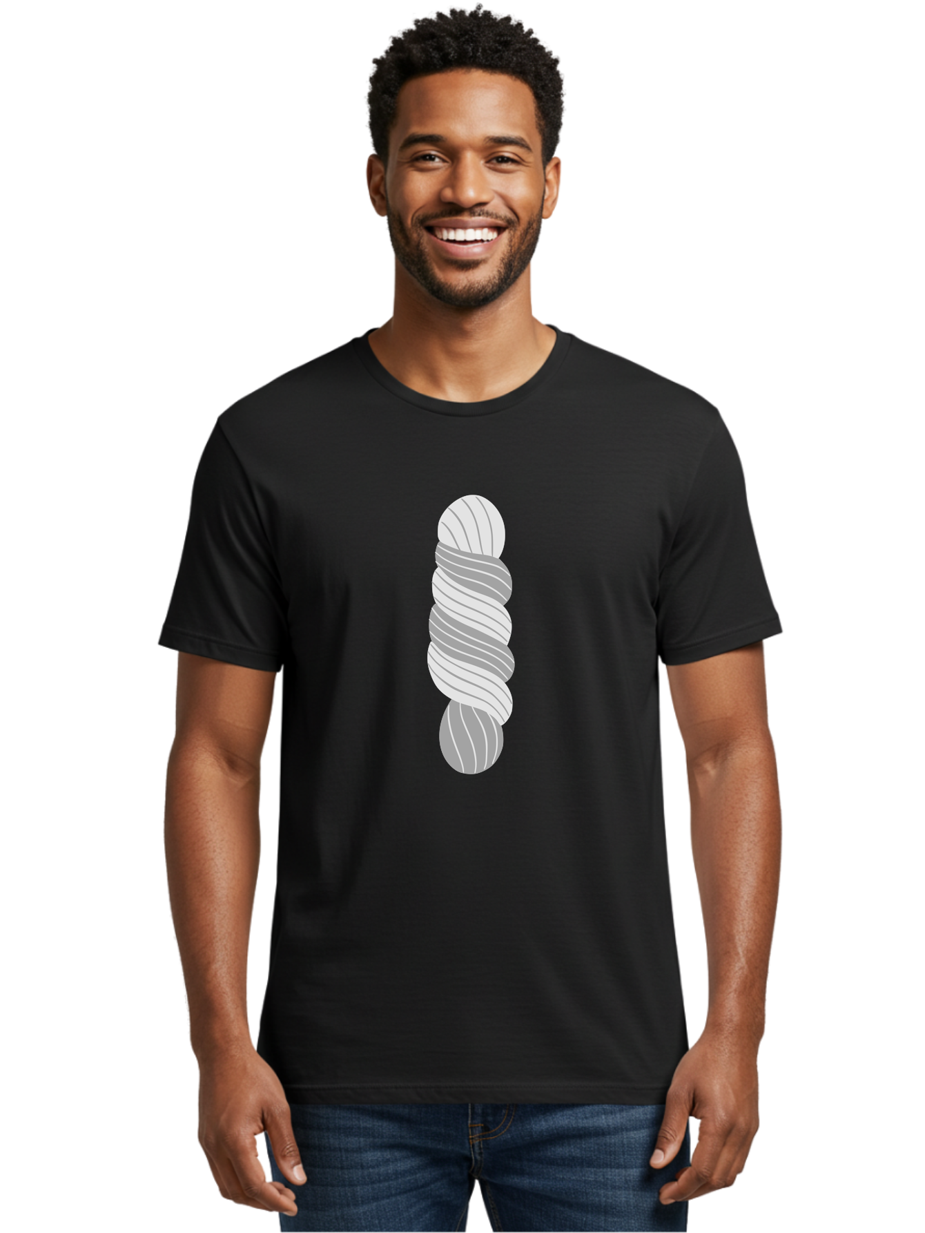 Twisted-Rope Men'S Graphic Tee, 100% Cotton, Comfortable Casual Summer Wear, Machine Washable, Twisted Yarn, Knitting Material, Gray And White Yarn, Crafting Supplies, Textile Art, Creative Hobbies, Diy Projects, Handmade Crafts Aac131 14