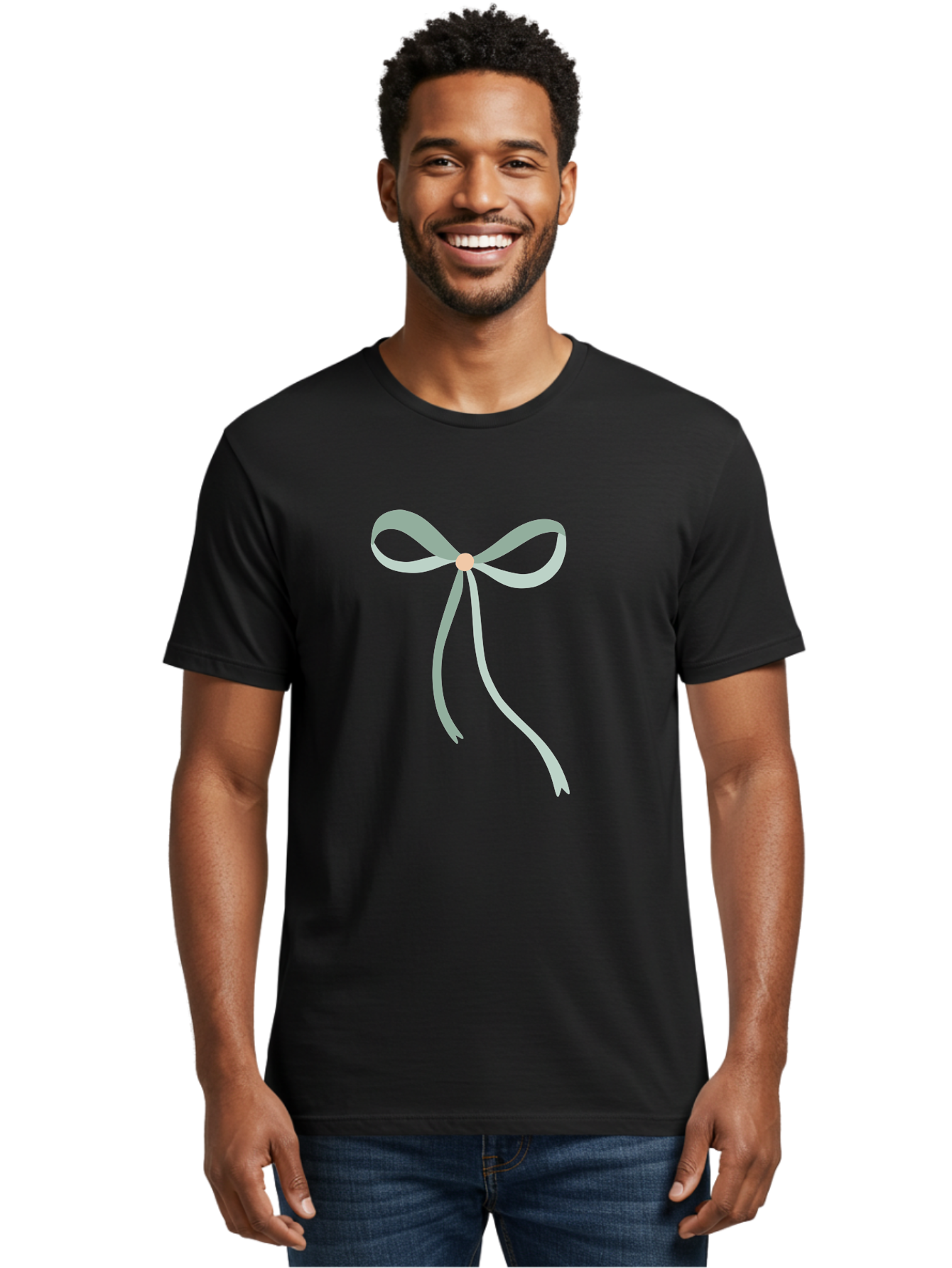 White-Bow Men'S Graphic Tee, 100% Cotton, Comfortable Casual Summer Wear, Machine Washable, Grey Ribbon, Bow Decoration, Gift Wrapping, Celebratory Decor, Party Favors, Elegant Design, Soft Pastel, Minimalist Style Aac134 26