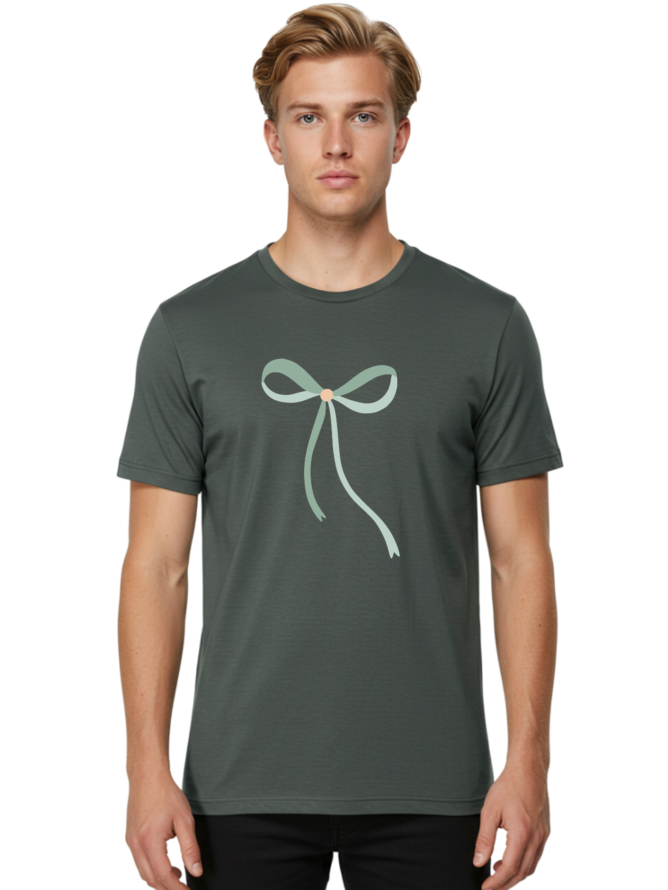 White-Bow Men'S Graphic Tee, 100% Cotton, Comfortable Casual Summer Wear, Machine Washable, Grey Ribbon, Bow Decoration, Gift Wrapping, Celebratory Decor, Party Favors, Elegant Design, Soft Pastel, Minimalist Style Aac134 6
