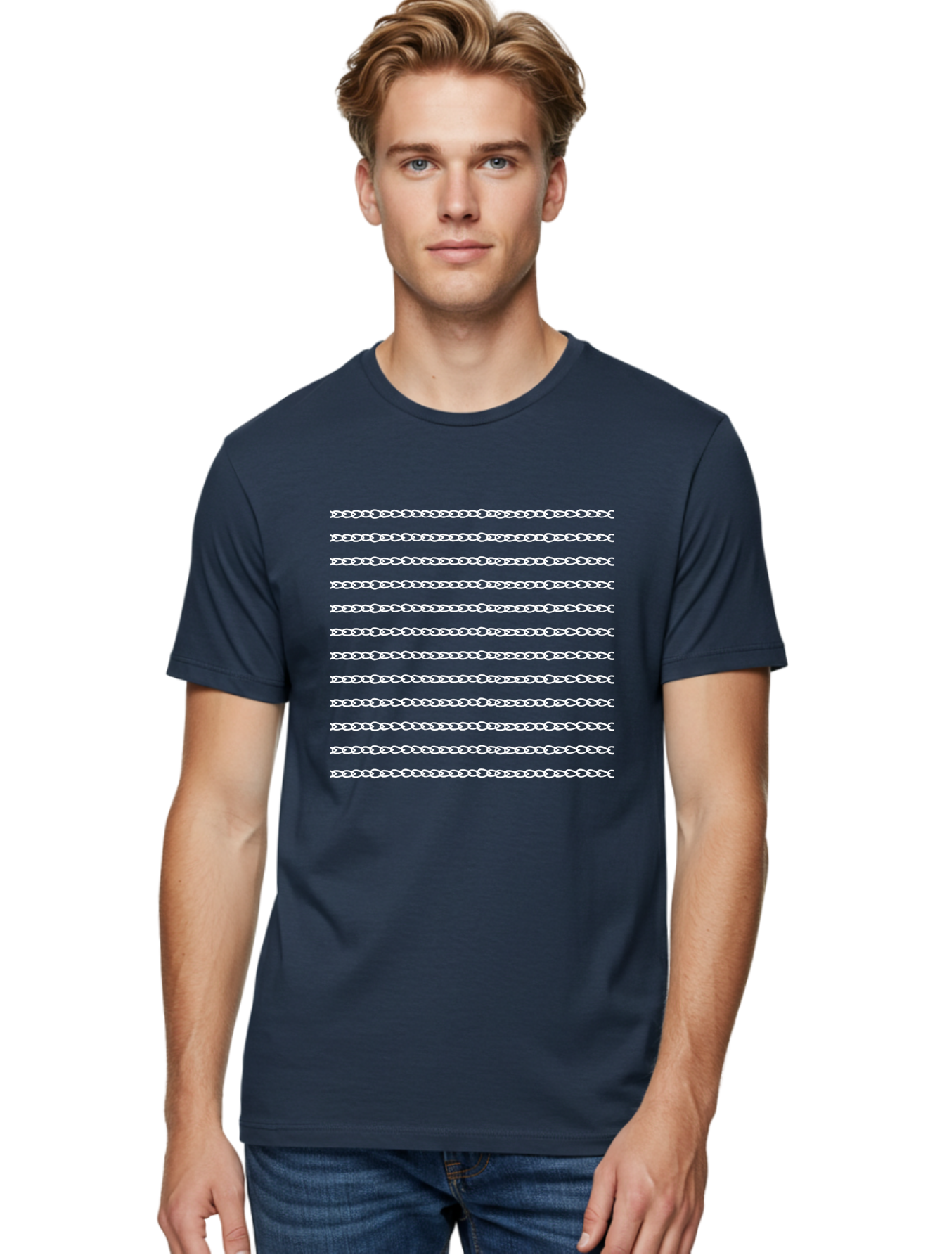 White-Chain-Pattern Men'S Graphic Tee, 100% Cotton, Comfortable Casual Summer Wear, Machine Washable, Chain Link Pattern, Seamless Texture, White Background, Subtle Design, Minimalist Aesthetic, Repeating Motif, Decorative Element, Aac135 4