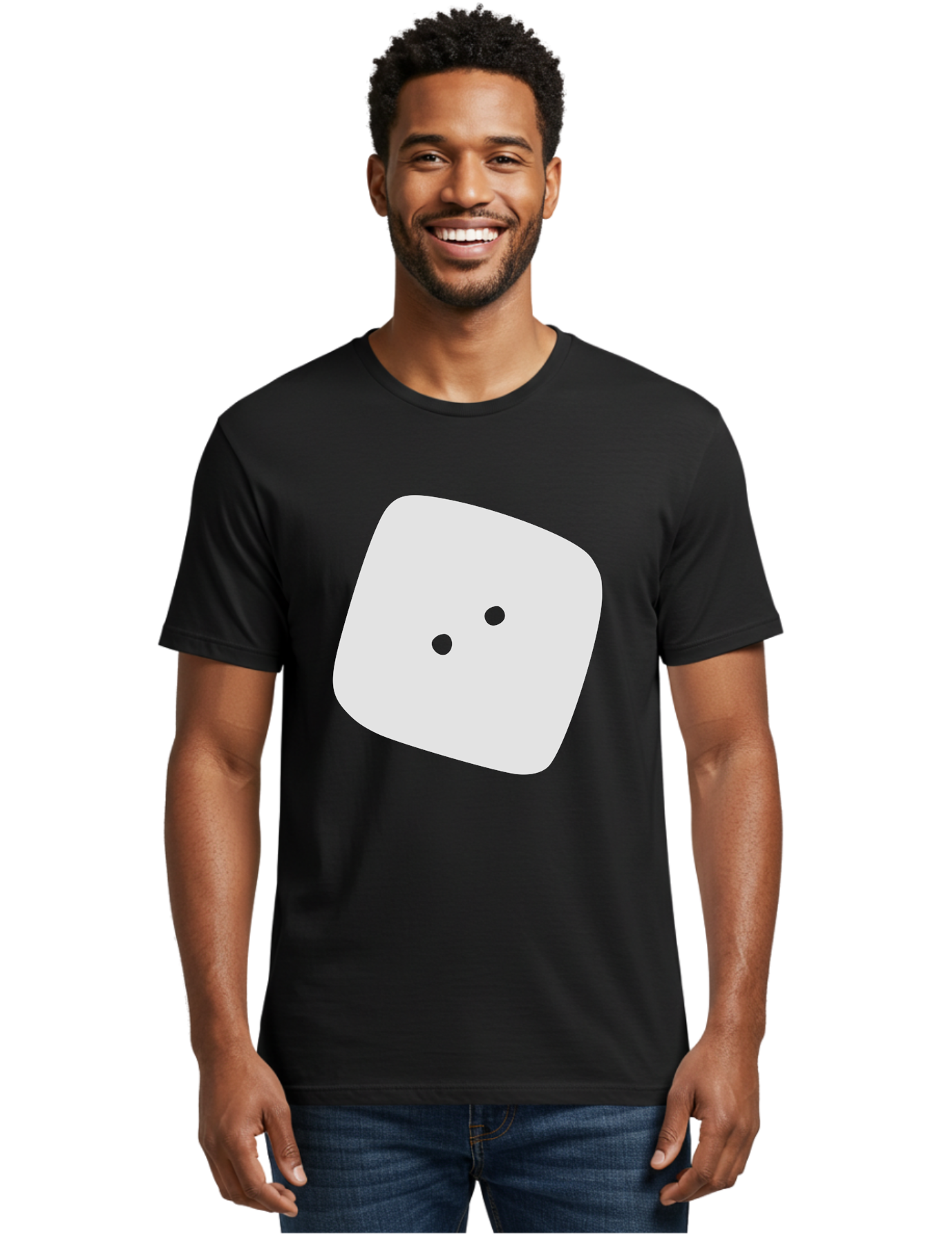 White-Rounded-Square-With-Two-Green-Dots Men'S Graphic Tee, 100% Cotton, Comfortable Casual Summer Wear, Machine Washable, Simple Smiley Face, Minimalist Design, Cute Emoji, Rounded Square Shape, Green Dots, Friendly Expression, Digital Icon, Aac137 6