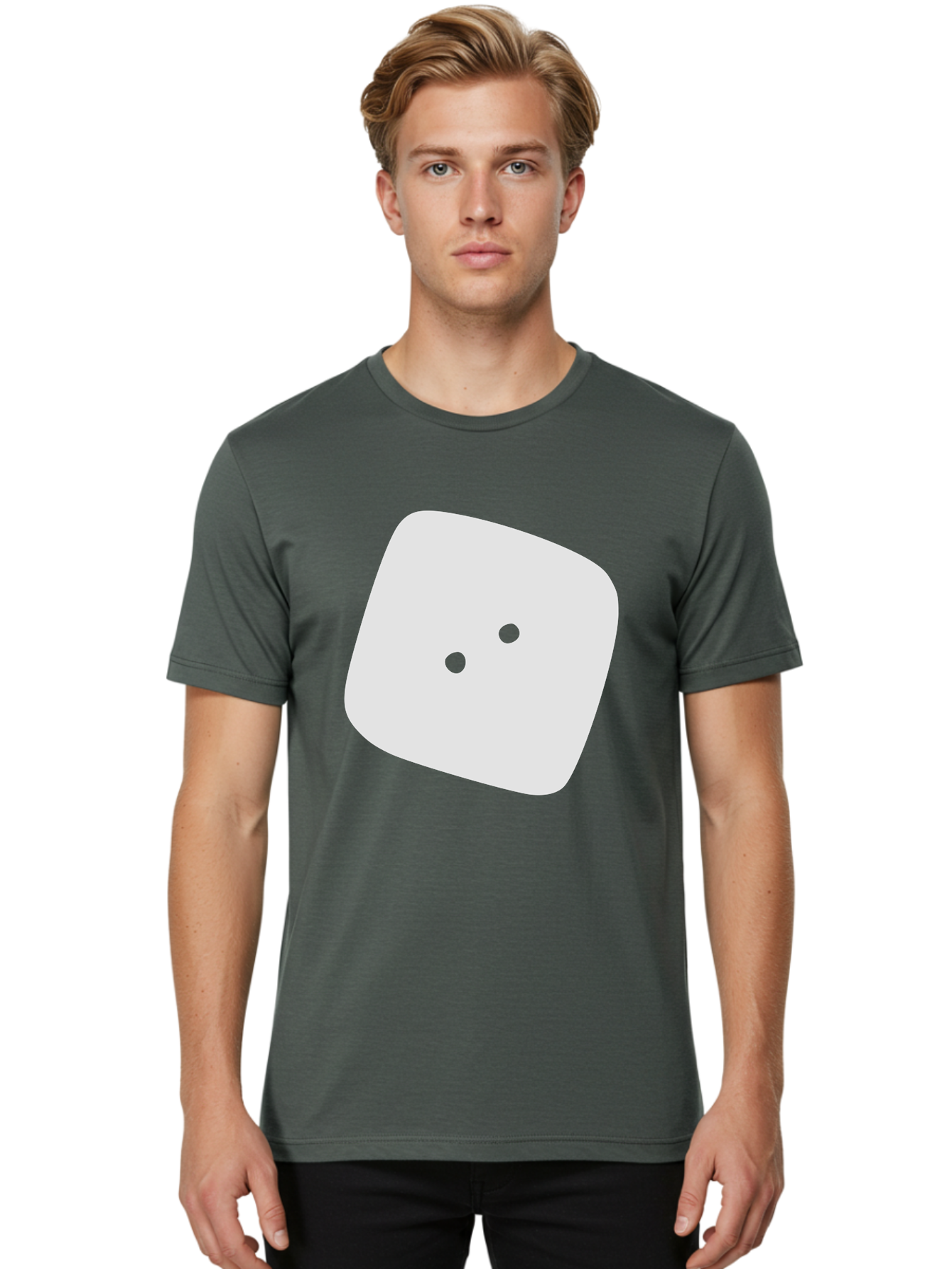 White-Rounded-Square-With-Two-Green-Dots Men'S Graphic Tee, 100% Cotton, Comfortable Casual Summer Wear, Machine Washable, Simple Smiley Face, Minimalist Design, Cute Emoji, Rounded Square Shape, Green Dots, Friendly Expression, Digital Icon, Aac137 20
