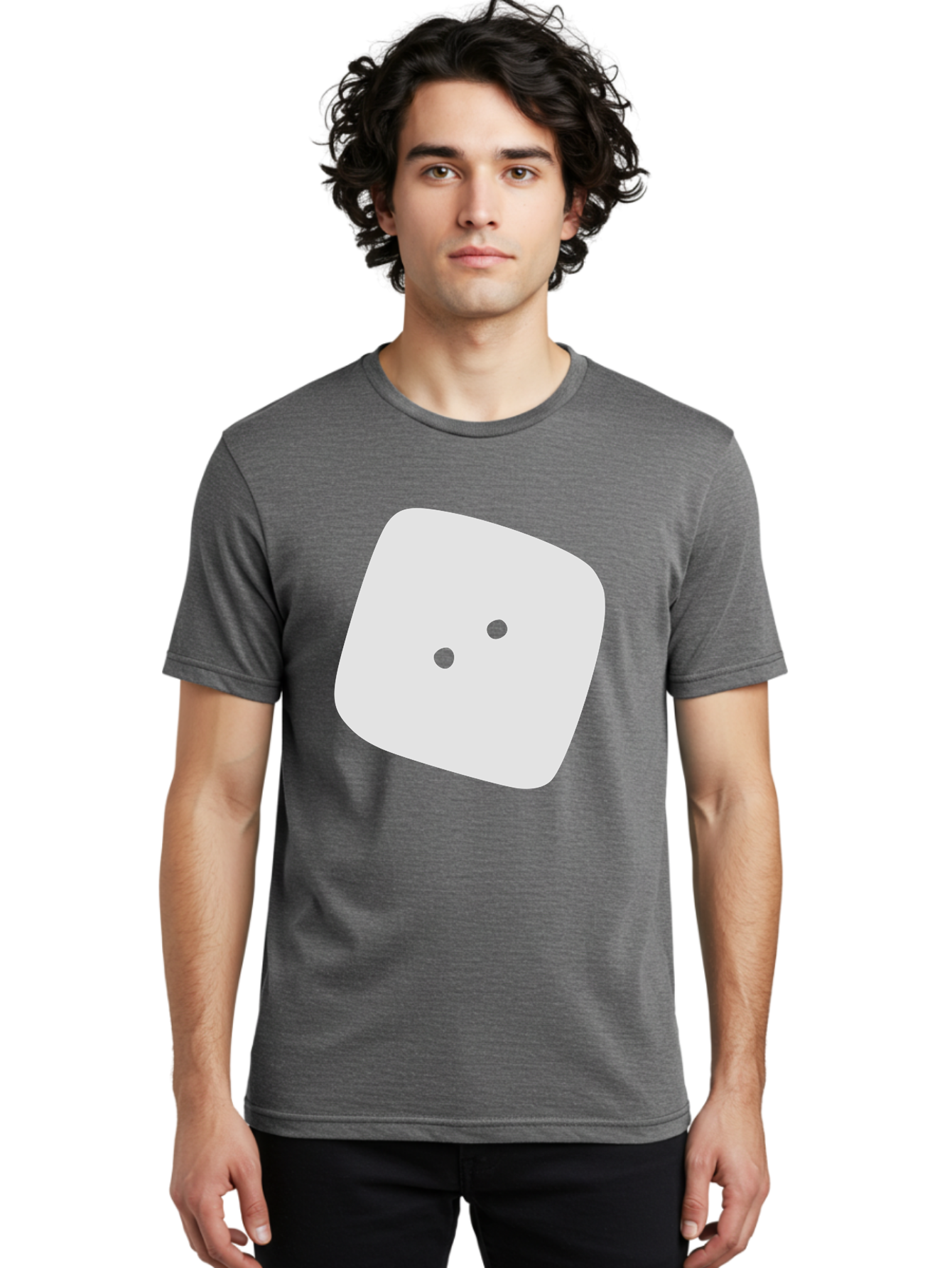 White-Rounded-Square-With-Two-Green-Dots Men'S Graphic Tee, 100% Cotton, Comfortable Casual Summer Wear, Machine Washable, Simple Smiley Face, Minimalist Design, Cute Emoji, Rounded Square Shape, Green Dots, Friendly Expression, Digital Icon, Aac137 30