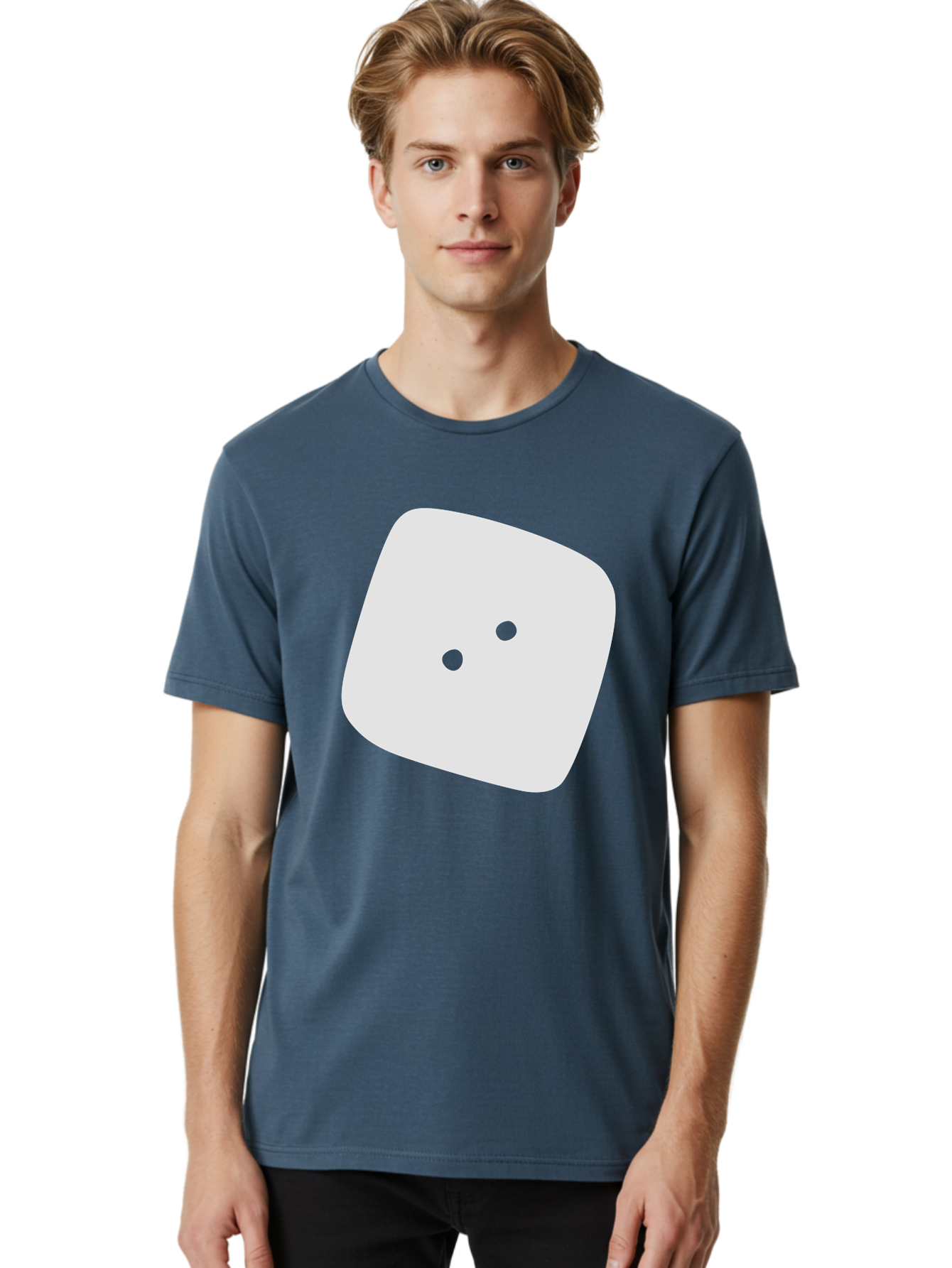 White-Rounded-Square-With-Two-Green-Dots Men'S Graphic Tee, 100% Cotton, Comfortable Casual Summer Wear, Machine Washable, Simple Smiley Face, Minimalist Design, Cute Emoji, Rounded Square Shape, Green Dots, Friendly Expression, Digital Icon, Aac137 12