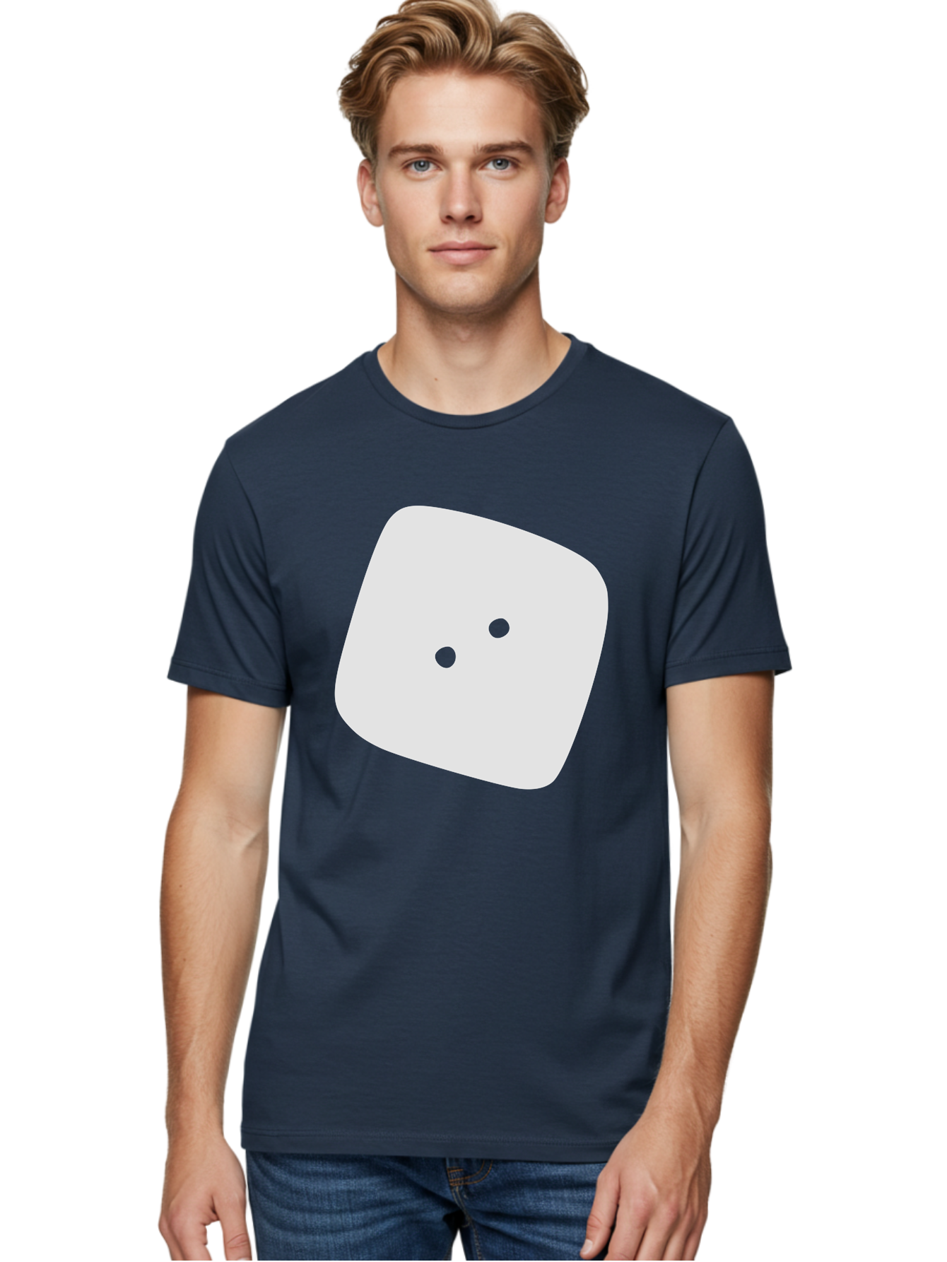 White-Rounded-Square-With-Two-Green-Dots Men'S Graphic Tee, 100% Cotton, Comfortable Casual Summer Wear, Machine Washable, Simple Smiley Face, Minimalist Design, Cute Emoji, Rounded Square Shape, Green Dots, Friendly Expression, Digital Icon, Aac137 16
