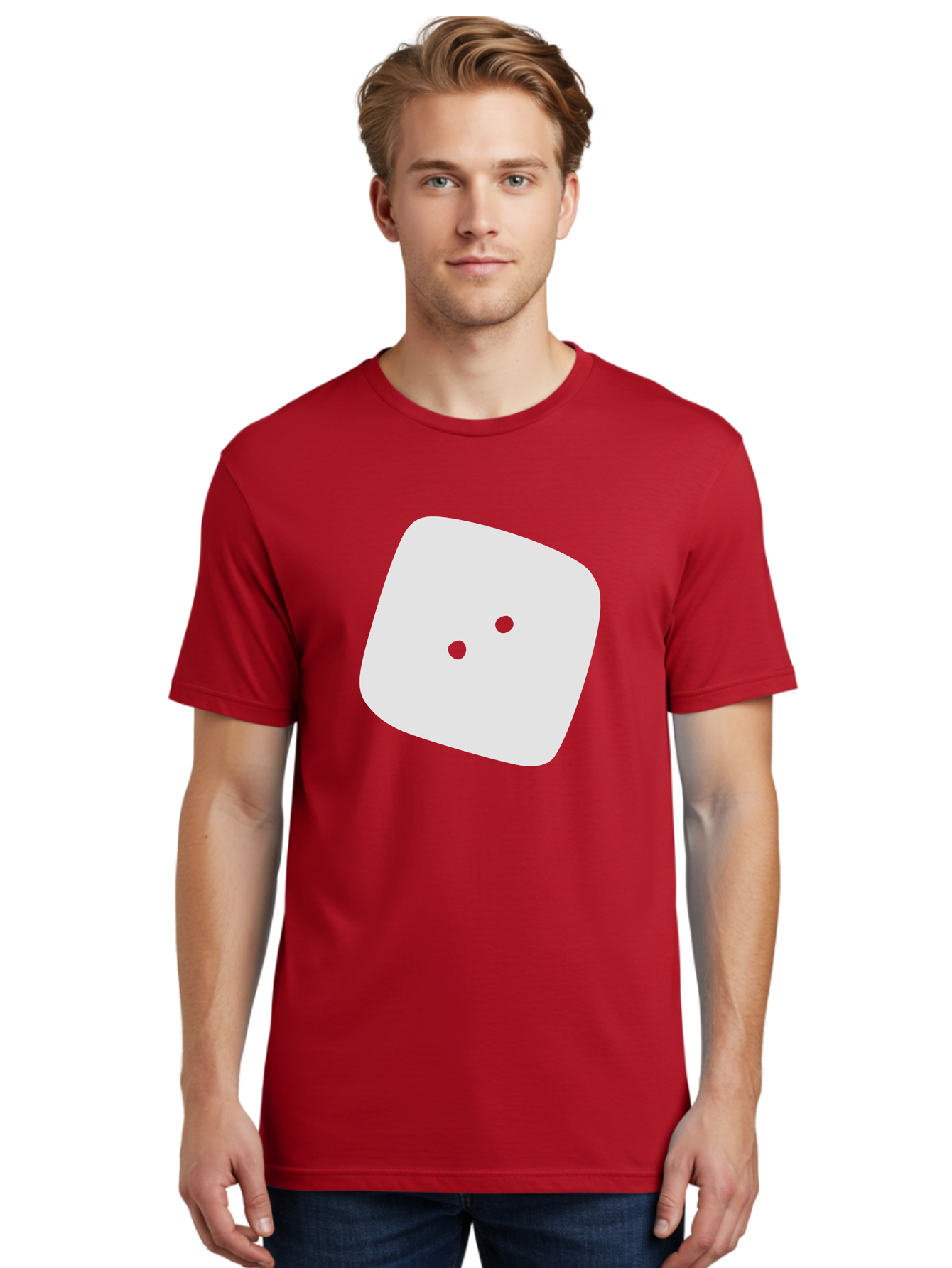White-Rounded-Square-With-Two-Green-Dots Men'S Graphic Tee, 100% Cotton, Comfortable Casual Summer Wear, Machine Washable, Simple Smiley Face, Minimalist Design, Cute Emoji, Rounded Square Shape, Green Dots, Friendly Expression, Digital Icon, Aac137 28