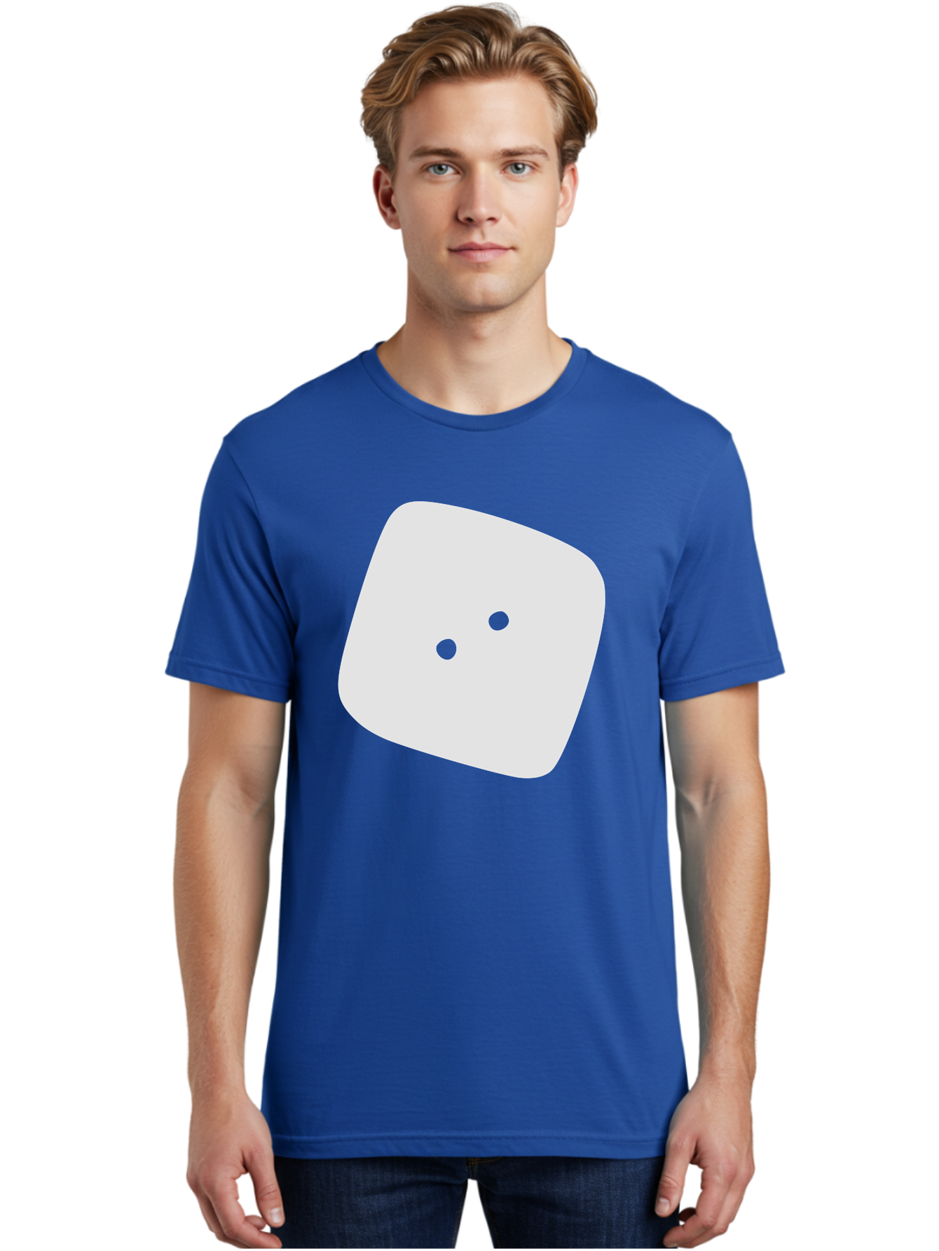 White-Rounded-Square-With-Two-Green-Dots Men'S Graphic Tee, 100% Cotton, Comfortable Casual Summer Wear, Machine Washable, Simple Smiley Face, Minimalist Design, Cute Emoji, Rounded Square Shape, Green Dots, Friendly Expression, Digital Icon, Aac137 4