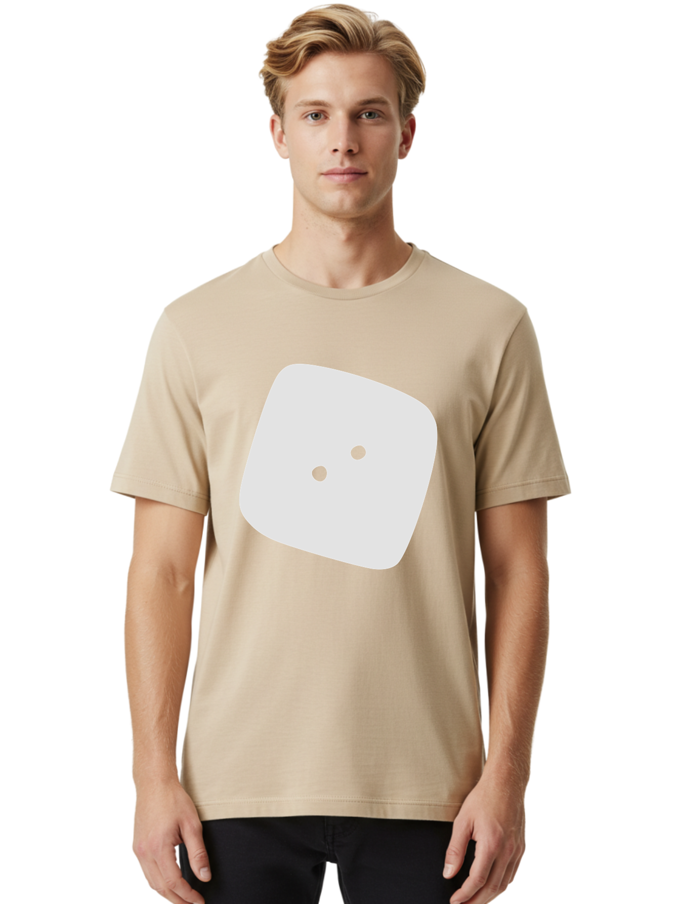 White-Rounded-Square-With-Two-Green-Dots Men'S Graphic Tee, 100% Cotton, Comfortable Casual Summer Wear, Machine Washable, Simple Smiley Face, Minimalist Design, Cute Emoji, Rounded Square Shape, Green Dots, Friendly Expression, Digital Icon, Aac137 24