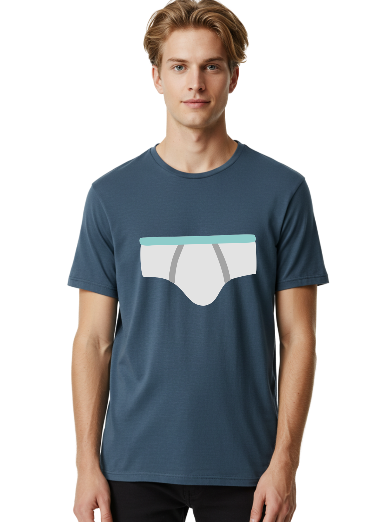 White-Underwear Men'S Graphic Tee, 100% Cotton, Comfortable Casual Summer Wear, Machine Washable, Men'S Briefs, White Underwear, Gray Stripes, Light Blue Waistband, Comfortable Undergarments, Minimalist Design, Simple Illustration Aac138 24