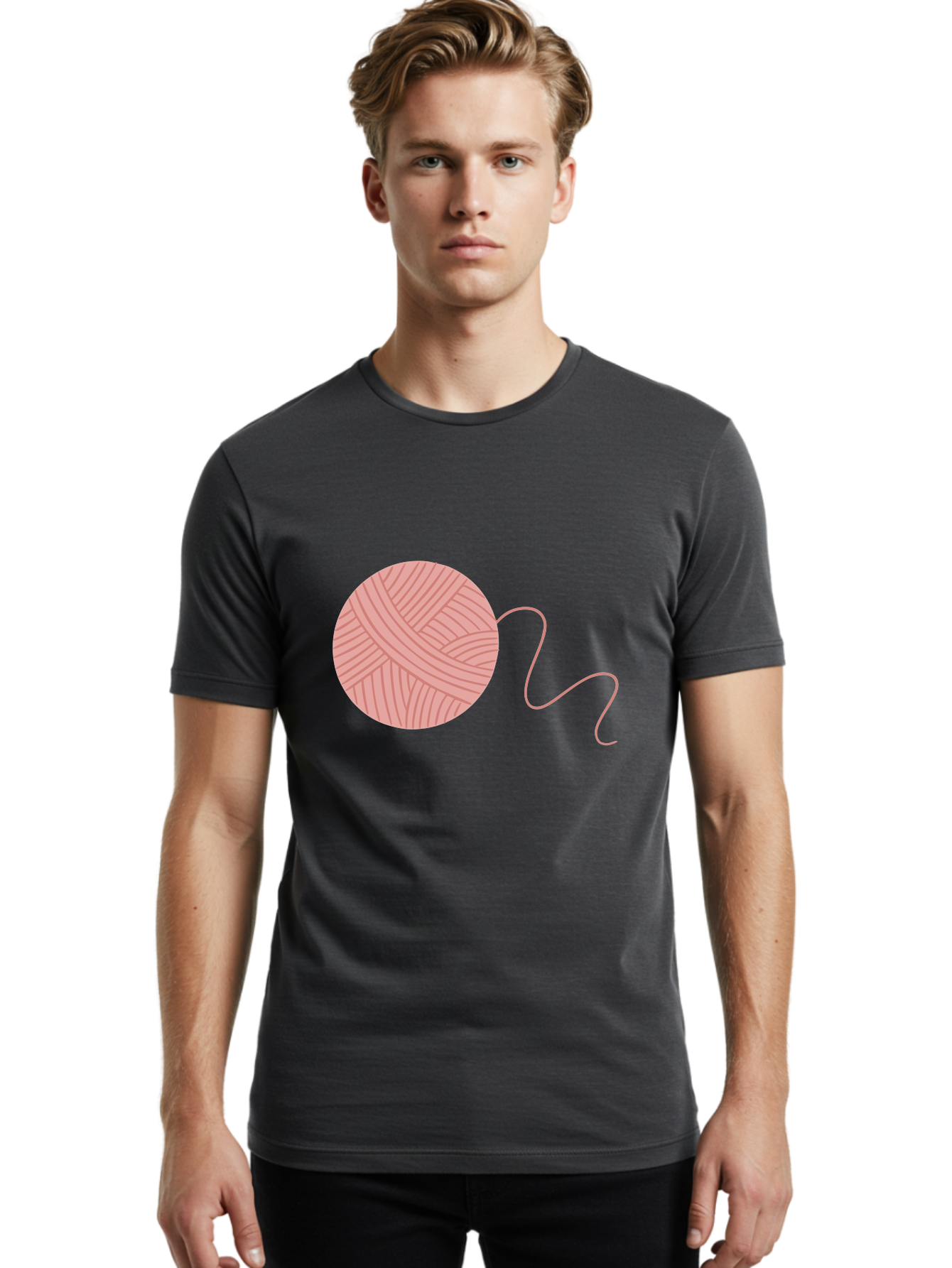 Yarn-Ball Men'S Graphic Tee, 100% Cotton, Comfortable Casual Summer Wear, Machine Washable, Pink Yarn, Ball Of Yarn, Knitting Supplies, Crochet Materials, Crafting Tools, Handmade Hobby, Diy Project, Yarn Thread, Pink Color Aac145 30
