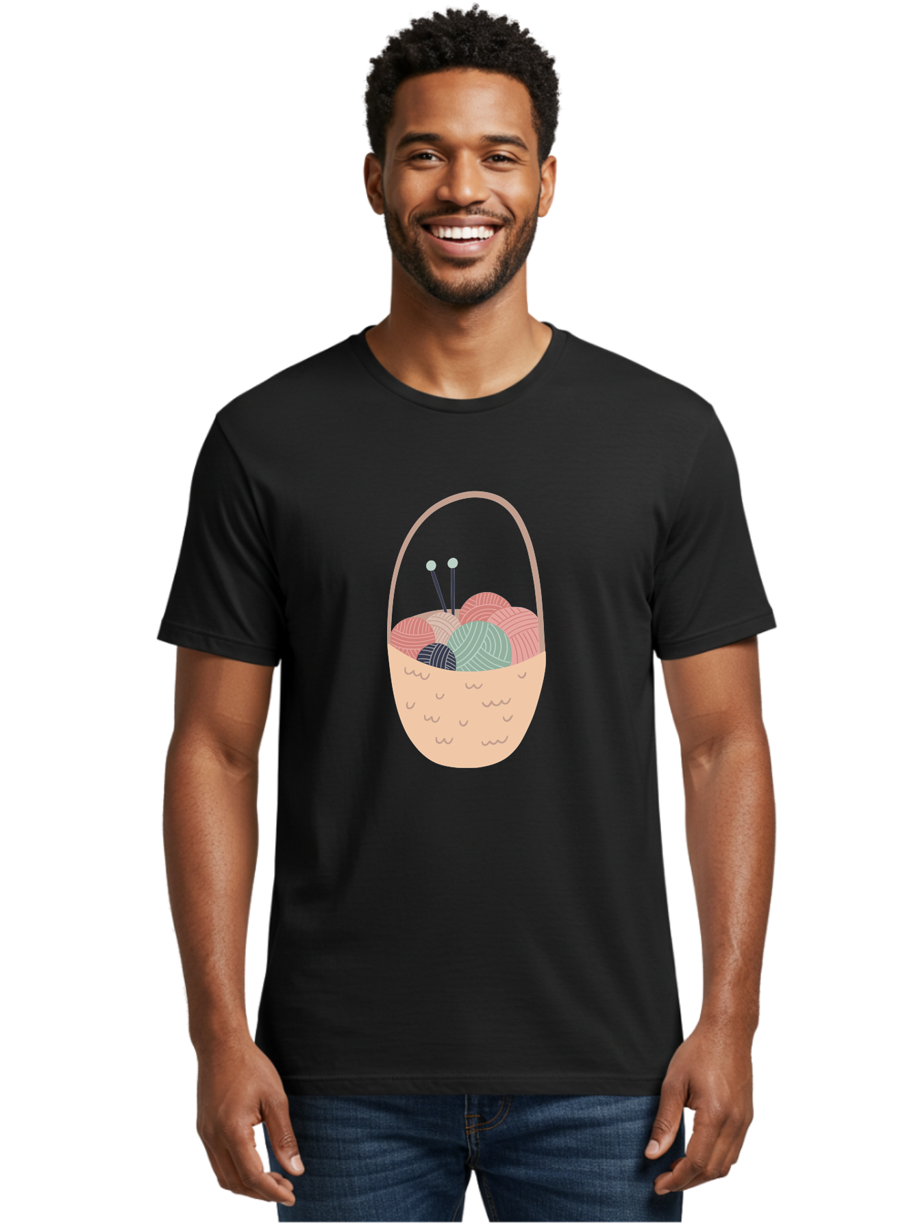 Yarn-Basket Men'S Graphic Tee, 100% Cotton, Comfortable Casual Summer Wear, Machine Washable, Yarn Balls, Knitting Needles, Knitting Basket, Pastel Colors, Hobby Supplies, Crafting Tools, Diy Accessories, Handmade Materials Aac146 10