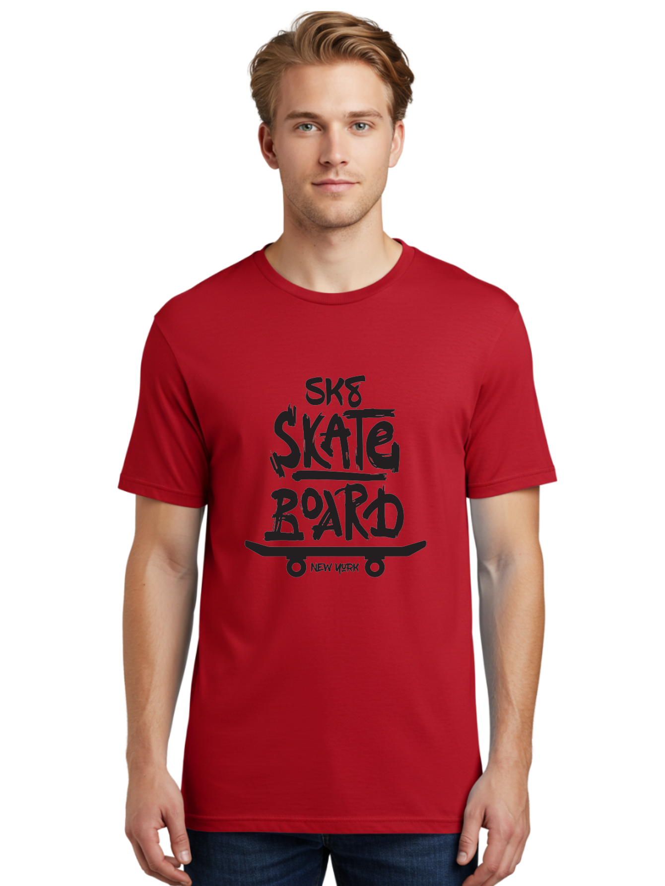Sk8-Skate-Board-New-York Men'S Graphic Tee, 100% Cotton, Comfortable Casual Summer Wear, Machine Washable, Skateboard Culture, Street Skateboarding, New York Skate Scene, Skateboard Graphics, Urban Sports, Action Sports, Skateboard Art, Aac165 16