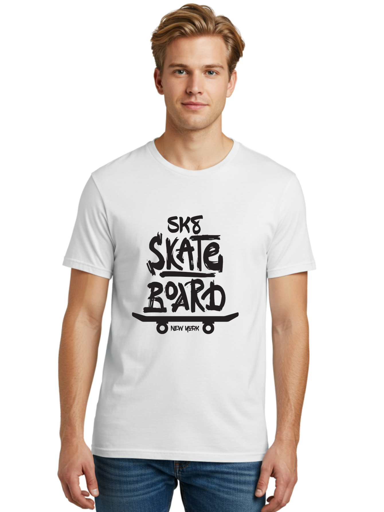 Sk8-Skate-Board-New-York Men'S Graphic Tee, 100% Cotton, Comfortable Casual Summer Wear, Machine Washable, Skateboard Culture, Street Skateboarding, New York Skate Scene, Skateboard Graphics, Urban Sports, Action Sports, Skateboard Art, Aac165 4