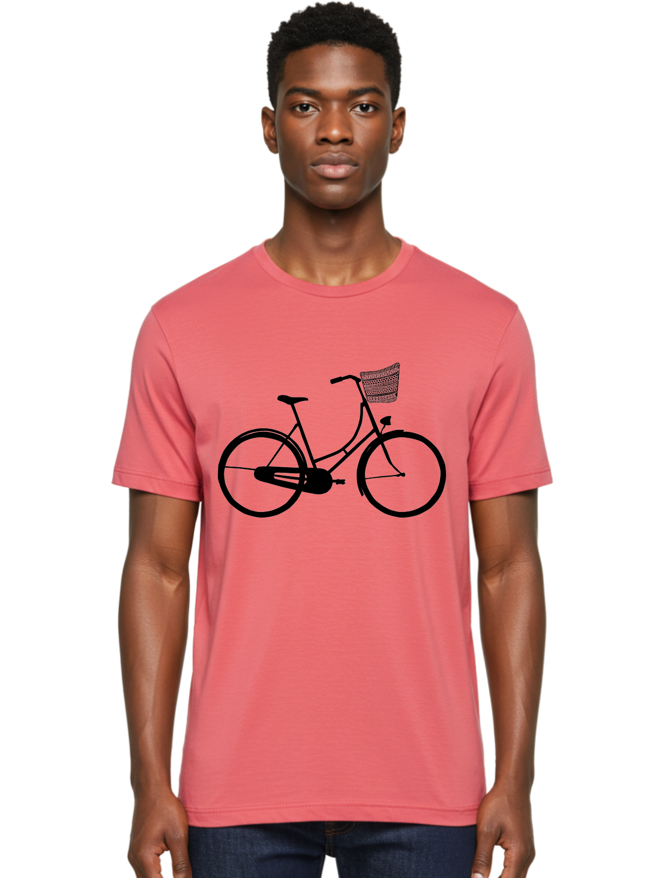 Bicycle-Silhouette Men'S Graphic Tee, 100% Cotton, Comfortable Casual Summer Wear, Machine Washable, Vintage Bicycle, Bike With Basket, Classic Cycling, Outdoor Recreation, Eco-Friendly Transportation, Leisurely Ride, Bicycle Silhouette Aac180 12