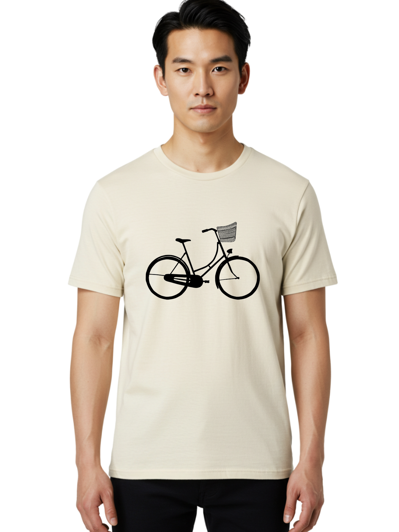 Bicycle-Silhouette Men'S Graphic Tee, 100% Cotton, Comfortable Casual Summer Wear, Machine Washable, Vintage Bicycle, Bike With Basket, Classic Cycling, Outdoor Recreation, Eco-Friendly Transportation, Leisurely Ride, Bicycle Silhouette Aac180 28
