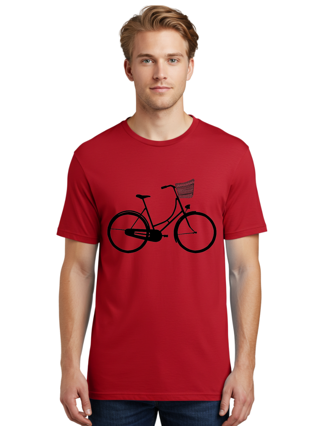Bicycle-Silhouette Men'S Graphic Tee, 100% Cotton, Comfortable Casual Summer Wear, Machine Washable, Vintage Bicycle, Bike With Basket, Classic Cycling, Outdoor Recreation, Eco-Friendly Transportation, Leisurely Ride, Bicycle Silhouette Aac180 14