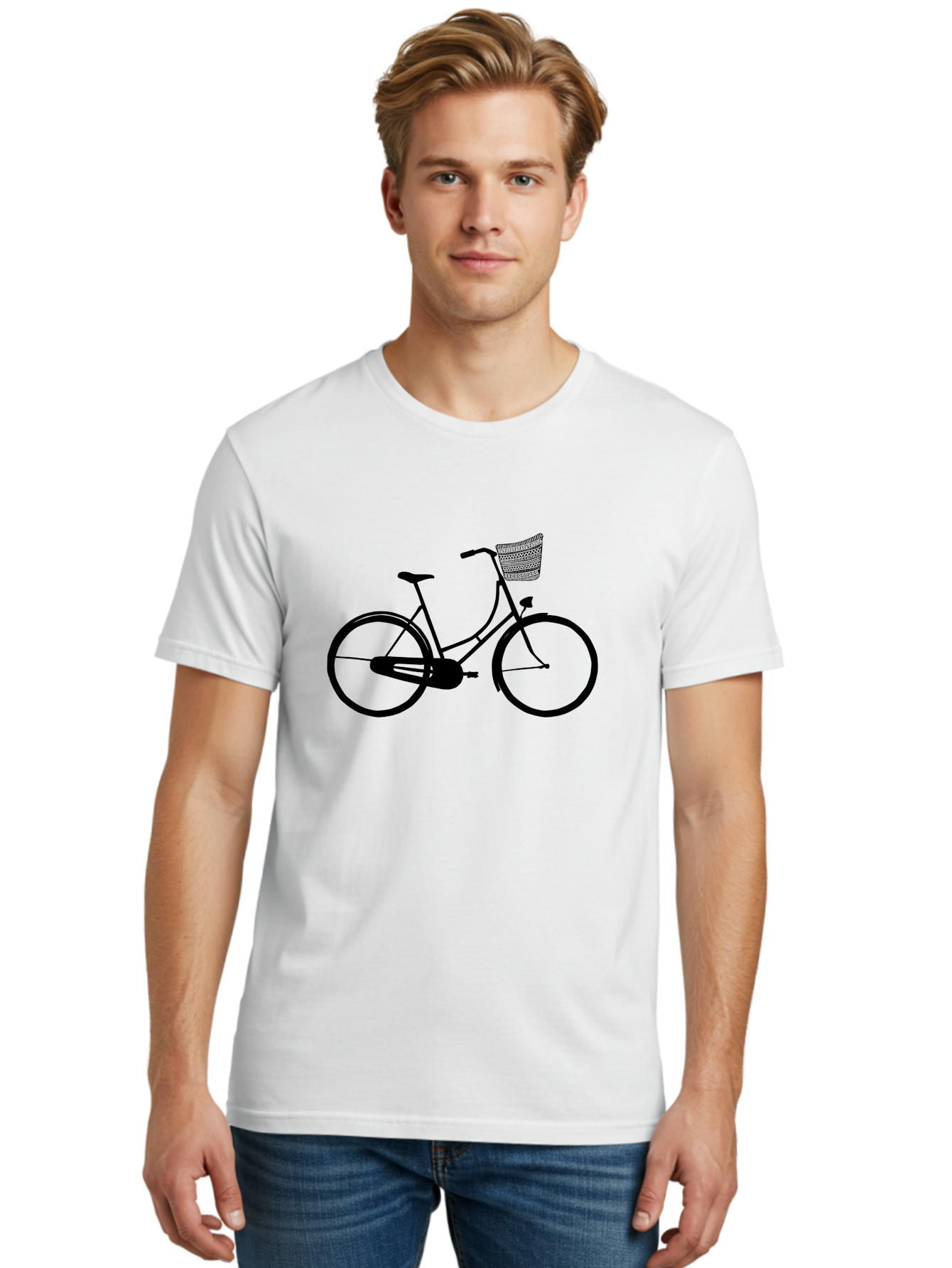 Bicycle-Silhouette Men'S Graphic Tee, 100% Cotton, Comfortable Casual Summer Wear, Machine Washable, Vintage Bicycle, Bike With Basket, Classic Cycling, Outdoor Recreation, Eco-Friendly Transportation, Leisurely Ride, Bicycle Silhouette Aac180 22
