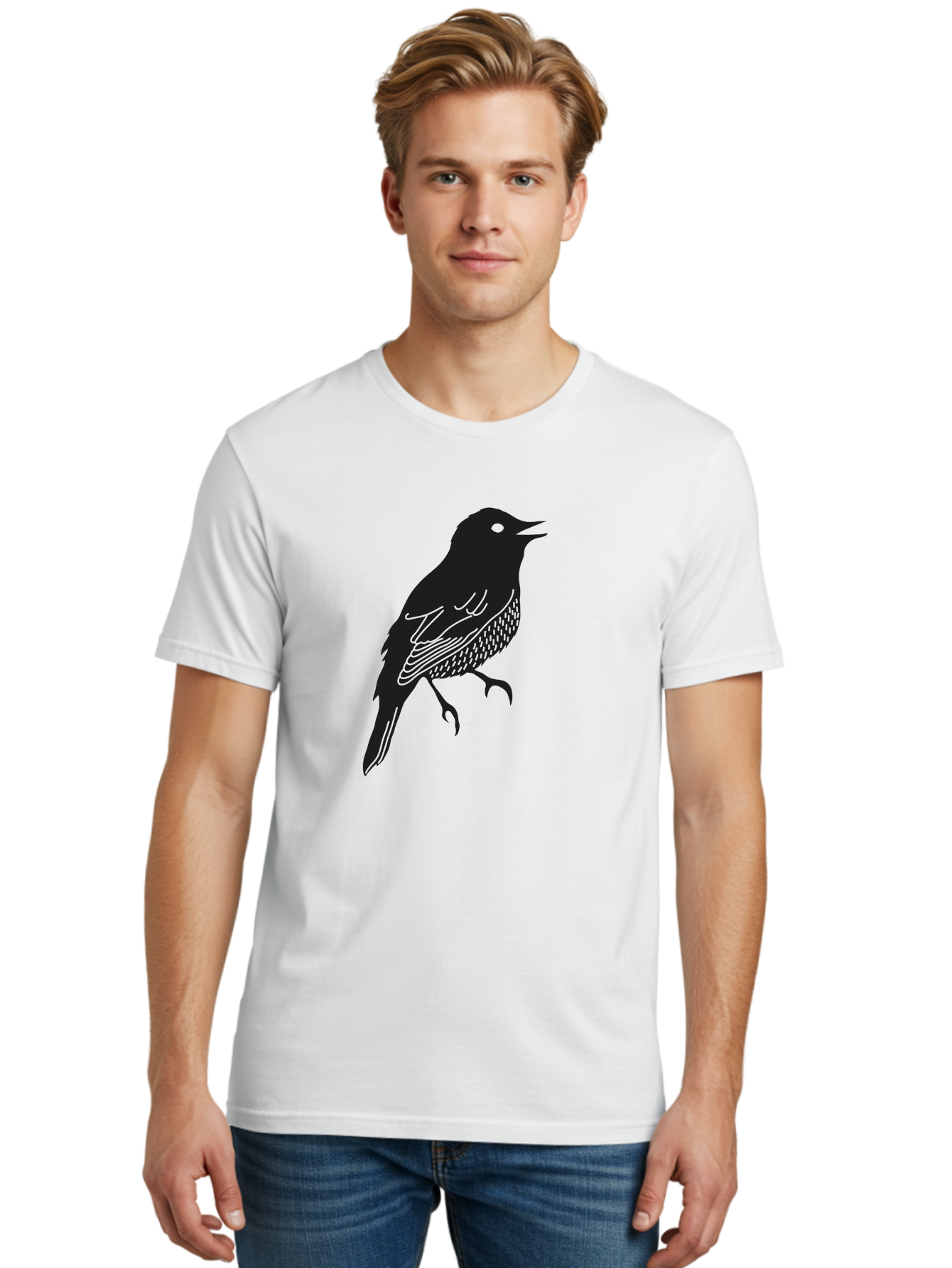 Bird-Silhouette-1 Men'S Graphic Tee, 100% Cotton, Comfortable Casual Summer Wear, Machine Washable, Silhouette Of A Bird, Bird In Flight, Graphic Illustration, Wildlife Art, Nature Design, Feathered Friend, Bird Watching Aac181 28