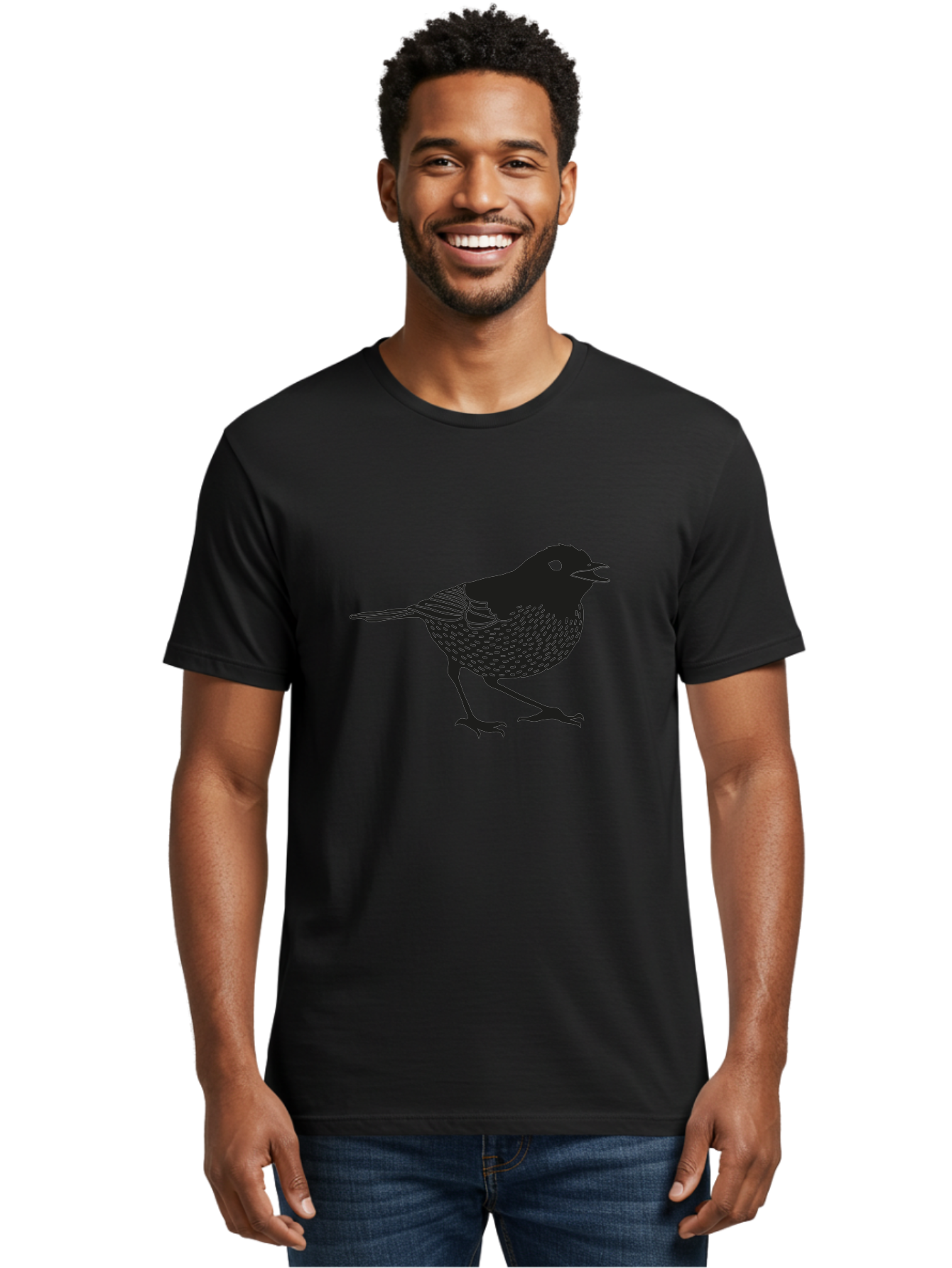 Bird-Silhouette Men'S Graphic Tee, 100% Cotton, Comfortable Casual Summer Wear, Machine Washable, Black Bird Silhouette, Graphic Illustration, Bird In Flight, Wildlife Art, Minimalist Design, Birdwatching, Ornithology Aac184 16