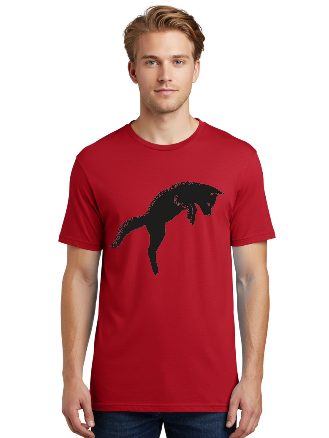 Black-Fox-Silhouette Men'S Graphic Tee, 100% Cotton, Comfortable Casual Summer Wear, Machine Washable, Squirrel Silhouette, Animal Graphic, Wildlife Illustration, Forest Creature, Cute Animal, Jumping Squirrel, Nut Love, Tree Dweller, Aac190 12