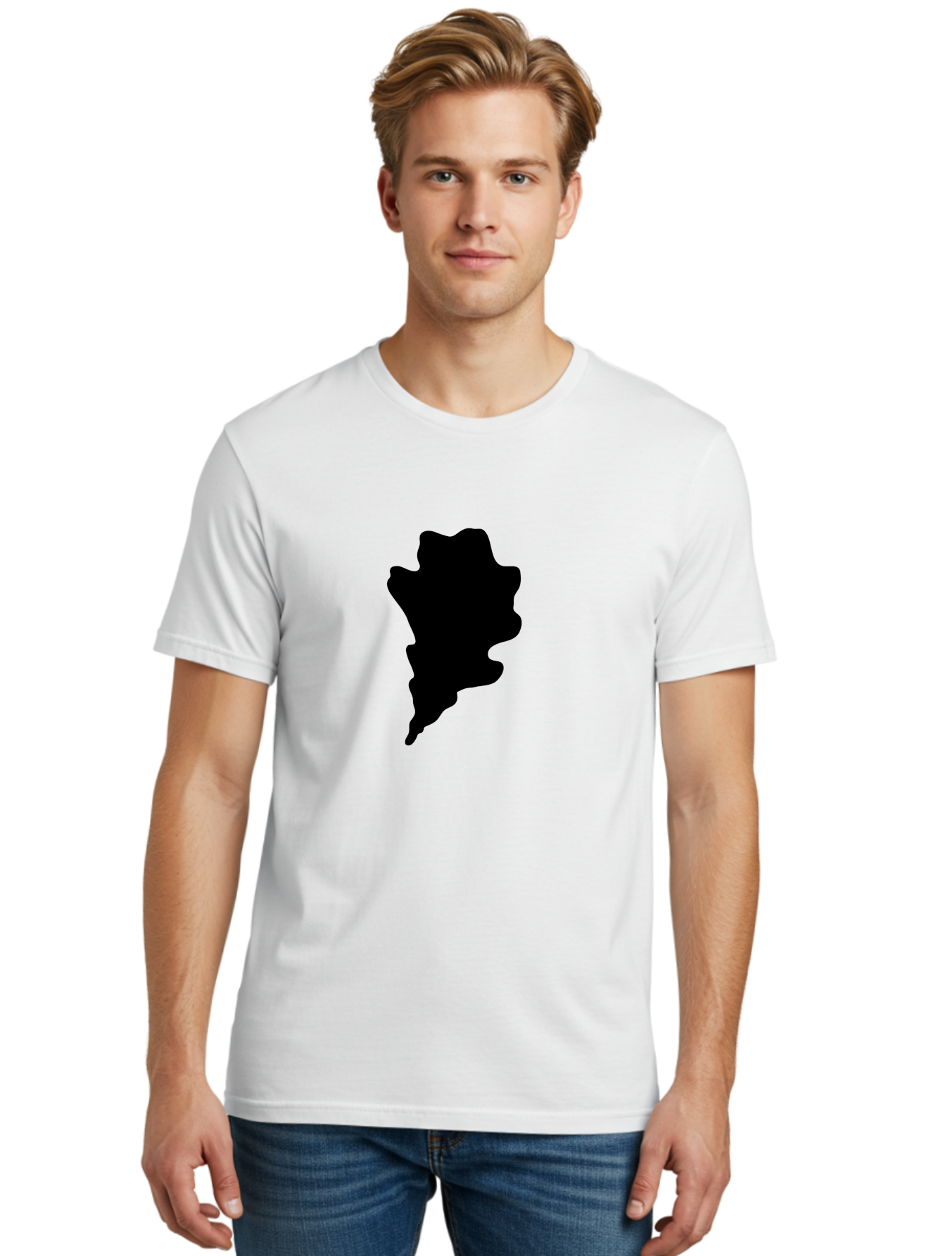 Black-Splash Men'S Graphic Tee, 100% Cotton, Comfortable Casual Summer Wear, Machine Washable, Abstract Shape, Irregular Form, Black Silhouette, Unique Design, Modern Art, Creative Element, Digital Graphic, Minimalist Style Aac192 4