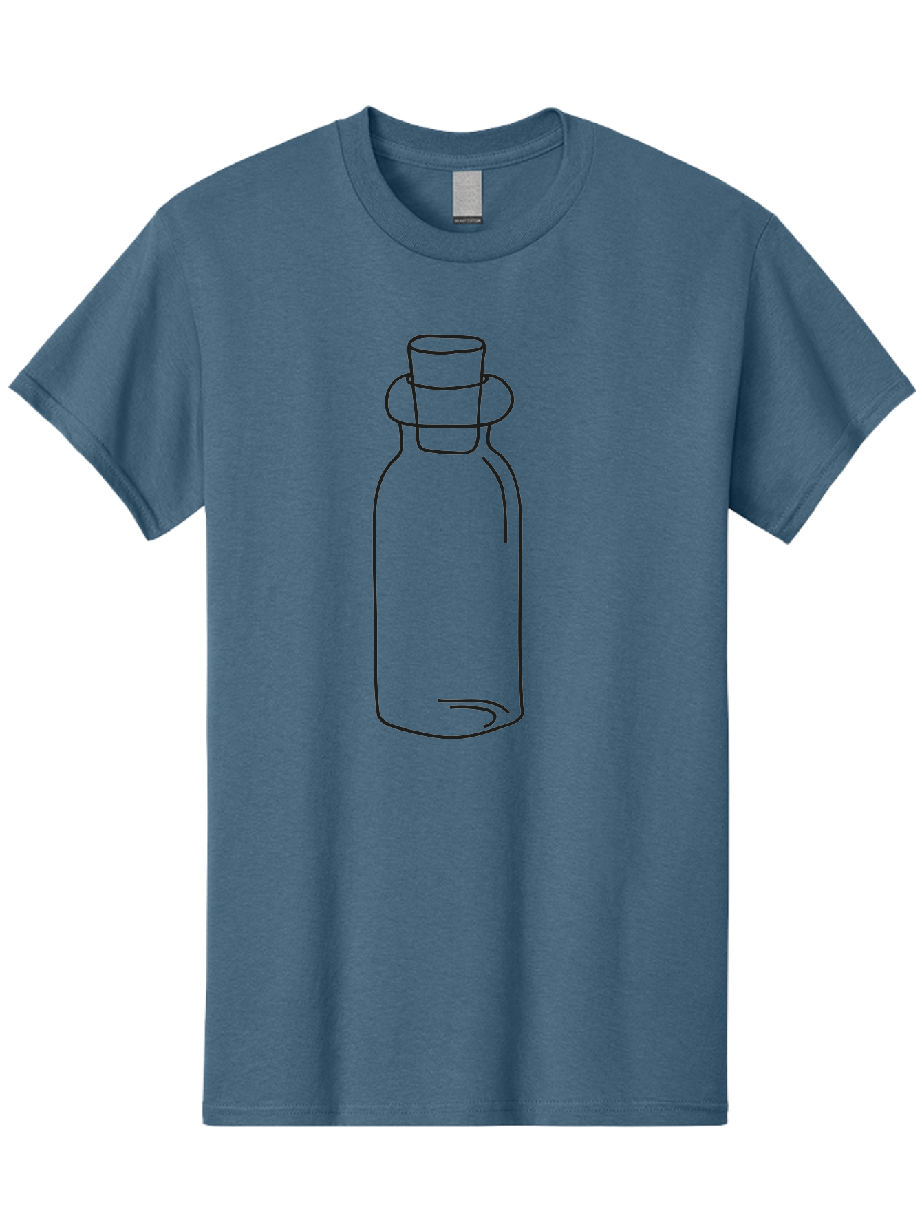 Glass-Bottle Men'S Graphic Tee, 100% Cotton, Comfortable Casual Summer Wear, Machine Washable, Simple Line Drawing, Minimalist Design, Apothecary Bottle, Vintage Style, Cork Stopper, Black Outline, Elegant Shape, Classic Bottle Design Aac215 13