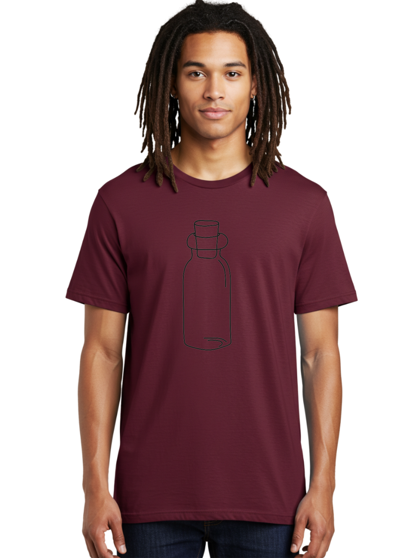 Glass-Bottle Men'S Graphic Tee, 100% Cotton, Comfortable Casual Summer Wear, Machine Washable, Simple Line Drawing, Minimalist Design, Apothecary Bottle, Vintage Style, Cork Stopper, Black Outline, Elegant Shape, Classic Bottle Design Aac215 2