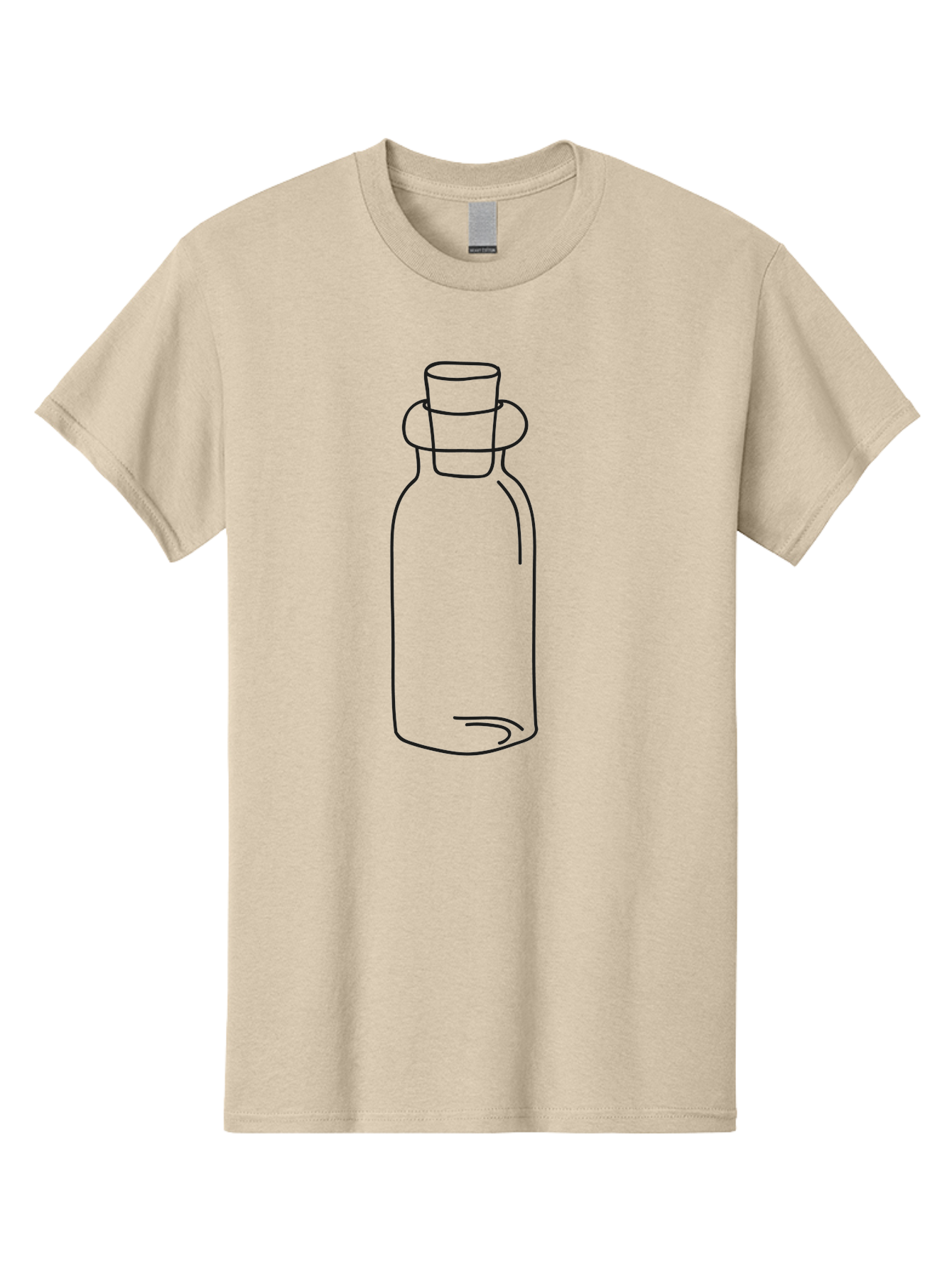 Glass-Bottle Men'S Graphic Tee, 100% Cotton, Comfortable Casual Summer Wear, Machine Washable, Simple Line Drawing, Minimalist Design, Apothecary Bottle, Vintage Style, Cork Stopper, Black Outline, Elegant Shape, Classic Bottle Design Aac215 23