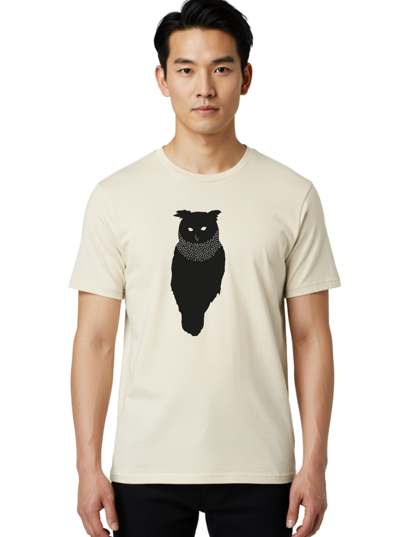 Owl-Silhouette Men'S Graphic Tee, 100% Cotton, Comfortable Casual Summer Wear, Machine Washable, Owl Silhouette, Black Owl, Glowing Eyes, Textured Feathers, Mysterious Animal, Nocturnal Bird, Wildlife Illustration, Symbolic Creature, Dark Art Aac224 22