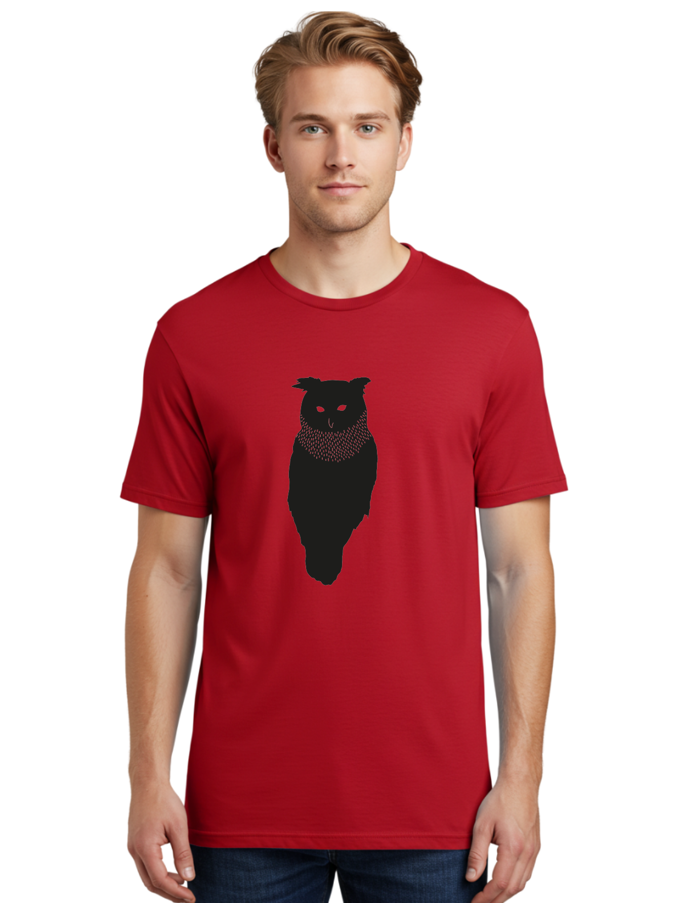 Owl-Silhouette Men'S Graphic Tee, 100% Cotton, Comfortable Casual Summer Wear, Machine Washable, Owl Silhouette, Black Owl, Glowing Eyes, Textured Feathers, Mysterious Animal, Nocturnal Bird, Wildlife Illustration, Symbolic Creature, Dark Art Aac224 12