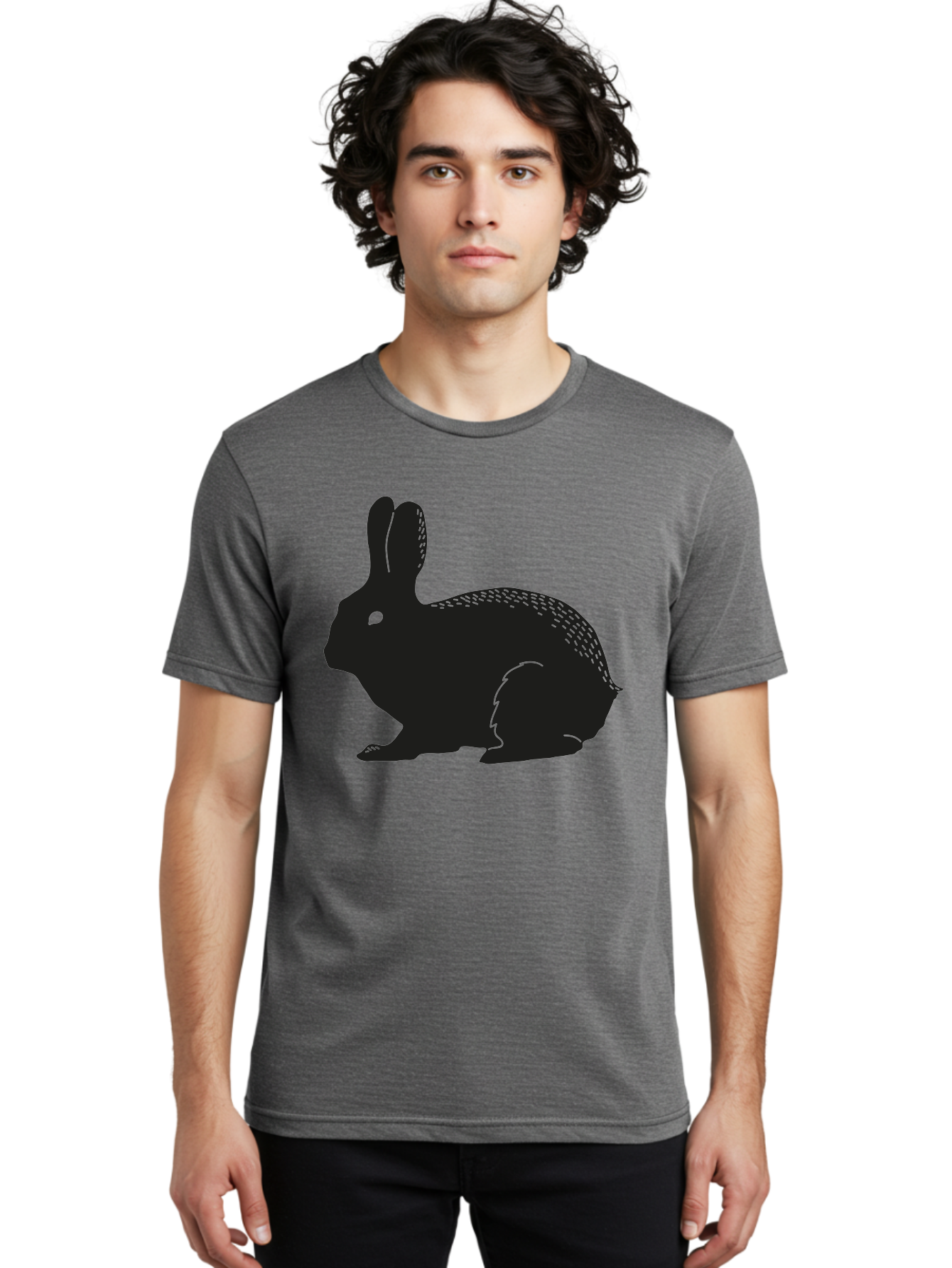 Rabbit-Silhouette Men'S Graphic Tee, 100% Cotton, Comfortable Casual Summer Wear, Machine Washable, Black Rabbit Silhouette, Rabbit Illustration, Cute Bunny, Animal Silhouette, Wildlife Art, Nature Design, Simple Graphics Aac230 8
