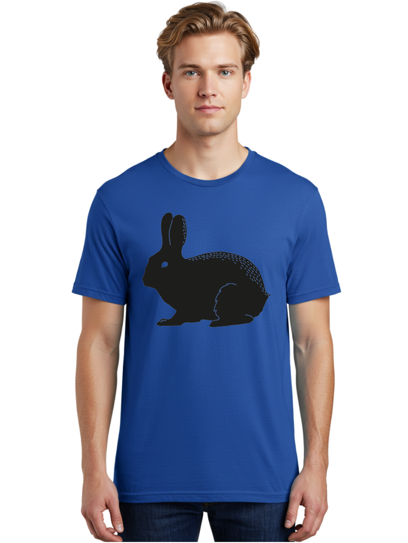 Rabbit-Silhouette Men'S Graphic Tee, 100% Cotton, Comfortable Casual Summer Wear, Machine Washable, Black Rabbit Silhouette, Rabbit Illustration, Cute Bunny, Animal Silhouette, Wildlife Art, Nature Design, Simple Graphics Aac230 16