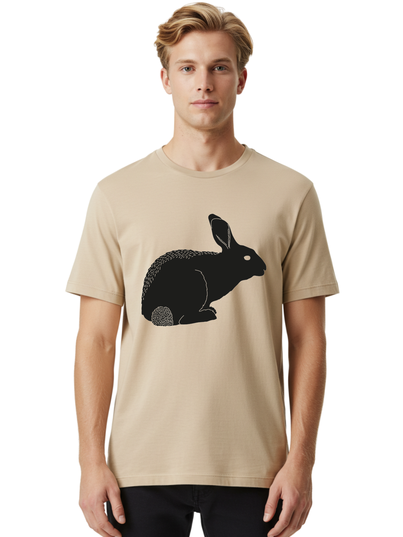 Rabbit Men'S Graphic Tee, 100% Cotton, Comfortable Casual Summer Wear, Machine Washable, Rabbit Silhouette, Simple Illustration, Black Rabbit, Cute Bunny, Side Profile, Cartoon Style, Minimal Design, Easter Symbol, Rabbit Graphics Aac231 14