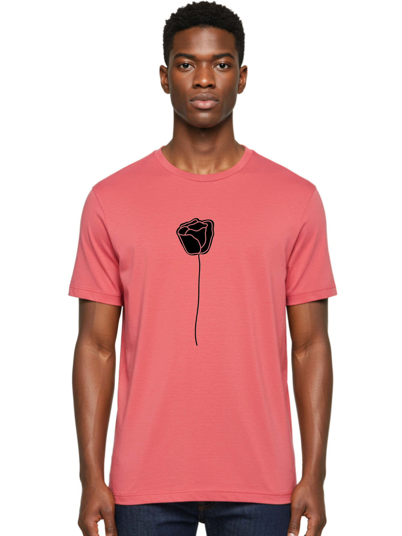 Rose-Illustration Men'S Graphic Tee, 100% Cotton, Comfortable Casual Summer Wear, Machine Washable, Black Rose Silhouette, Simple Line Art, Minimalist Design, Elegant Flower, Symbolic Rose, Modern Illustration, Bold Graphics Aac232 8
