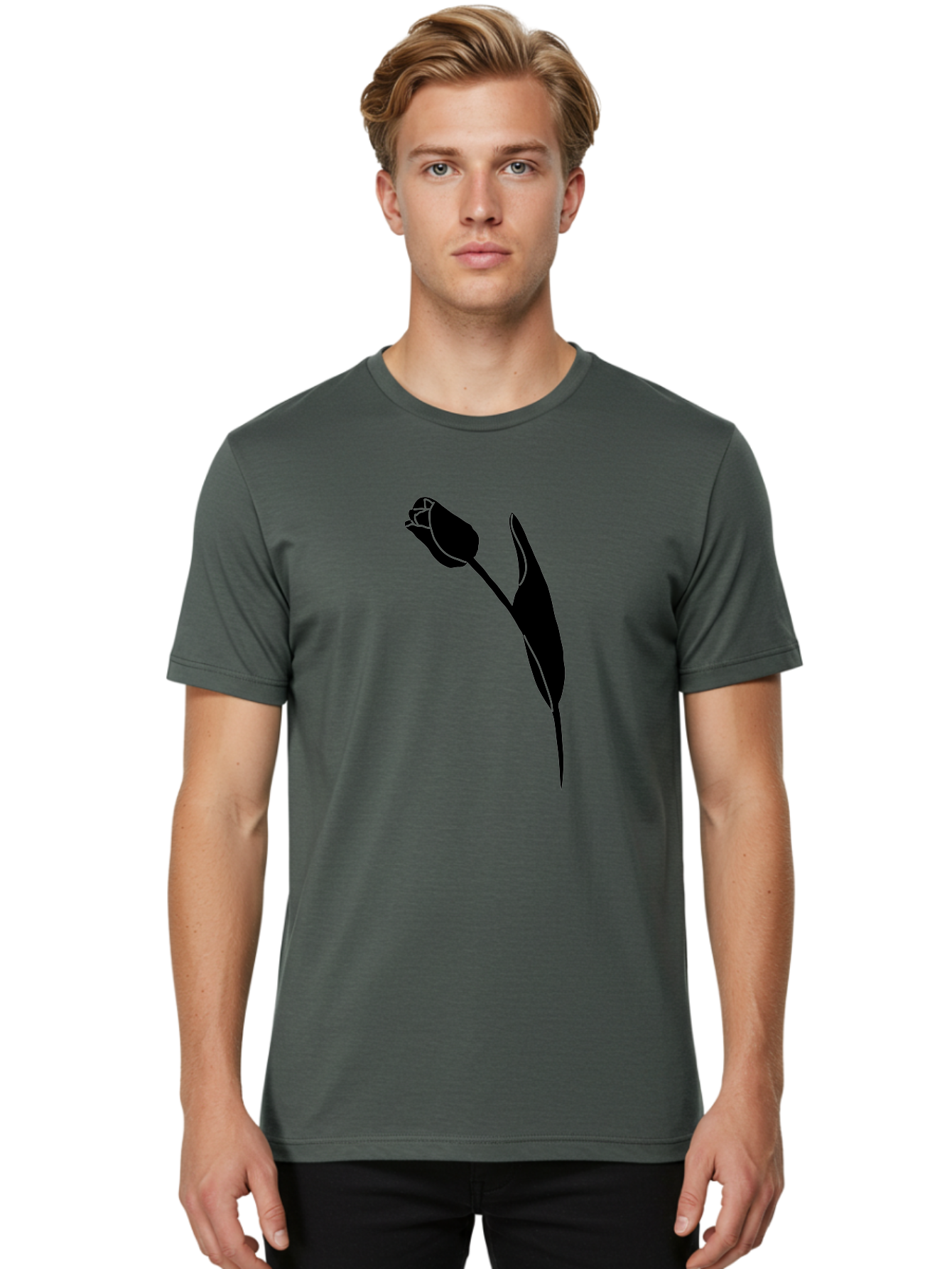 Tulip-Silhouette-1 Men'S Graphic Tee, 100% Cotton, Comfortable Casual Summer Wear, Machine Washable, Tulip Silhouette, Flower Graphic, Minimalist Design, Simple Shapes, Elegant Illustration, Floral Motif, Budding Flower Aac244 16