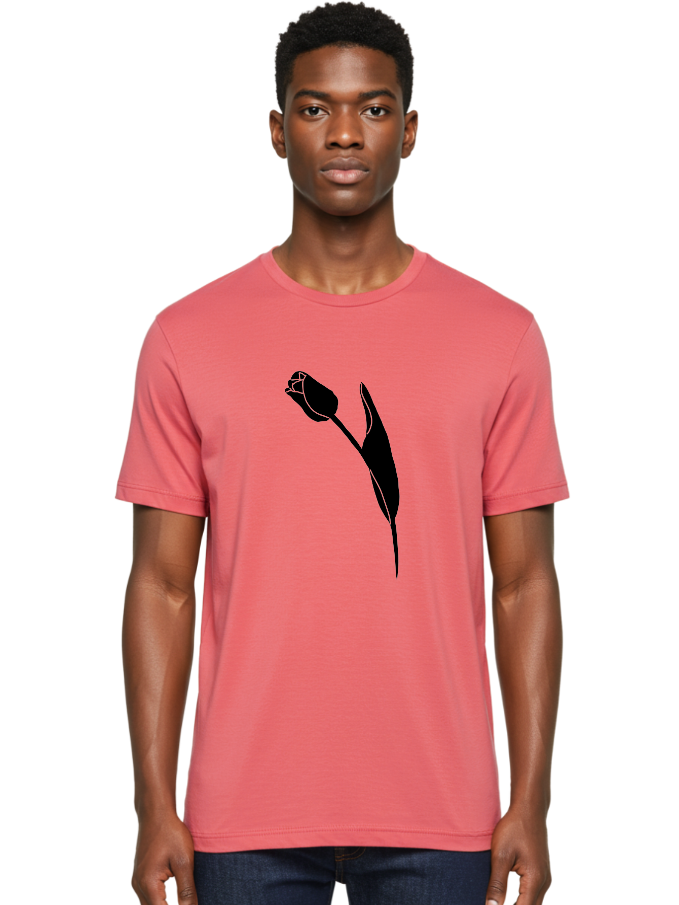 Tulip-Silhouette-1 Men'S Graphic Tee, 100% Cotton, Comfortable Casual Summer Wear, Machine Washable, Tulip Silhouette, Flower Graphic, Minimalist Design, Simple Shapes, Elegant Illustration, Floral Motif, Budding Flower Aac244 28