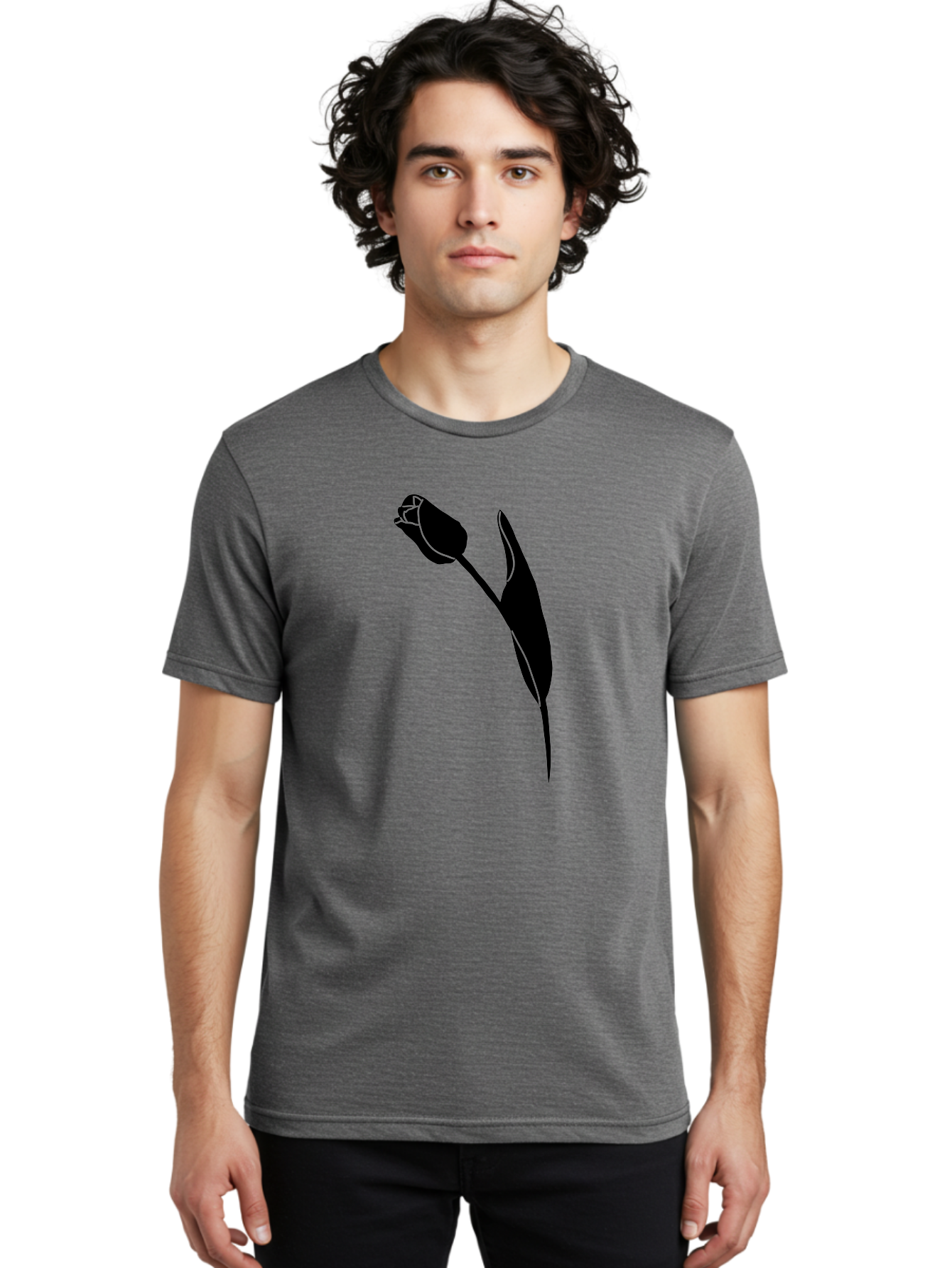 Tulip-Silhouette-1 Men'S Graphic Tee, 100% Cotton, Comfortable Casual Summer Wear, Machine Washable, Tulip Silhouette, Flower Graphic, Minimalist Design, Simple Shapes, Elegant Illustration, Floral Motif, Budding Flower Aac244 2