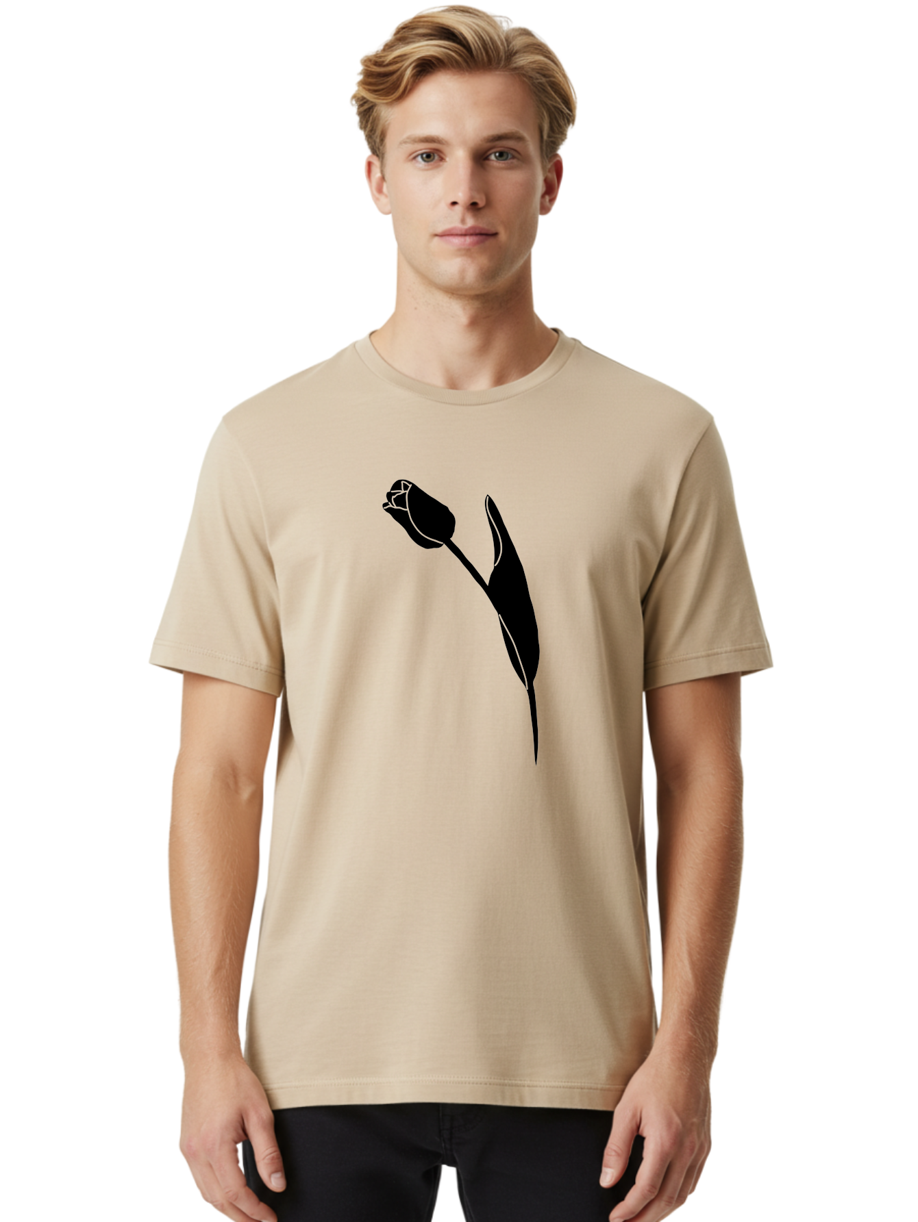 Tulip-Silhouette-1 Men'S Graphic Tee, 100% Cotton, Comfortable Casual Summer Wear, Machine Washable, Tulip Silhouette, Flower Graphic, Minimalist Design, Simple Shapes, Elegant Illustration, Floral Motif, Budding Flower Aac244 26