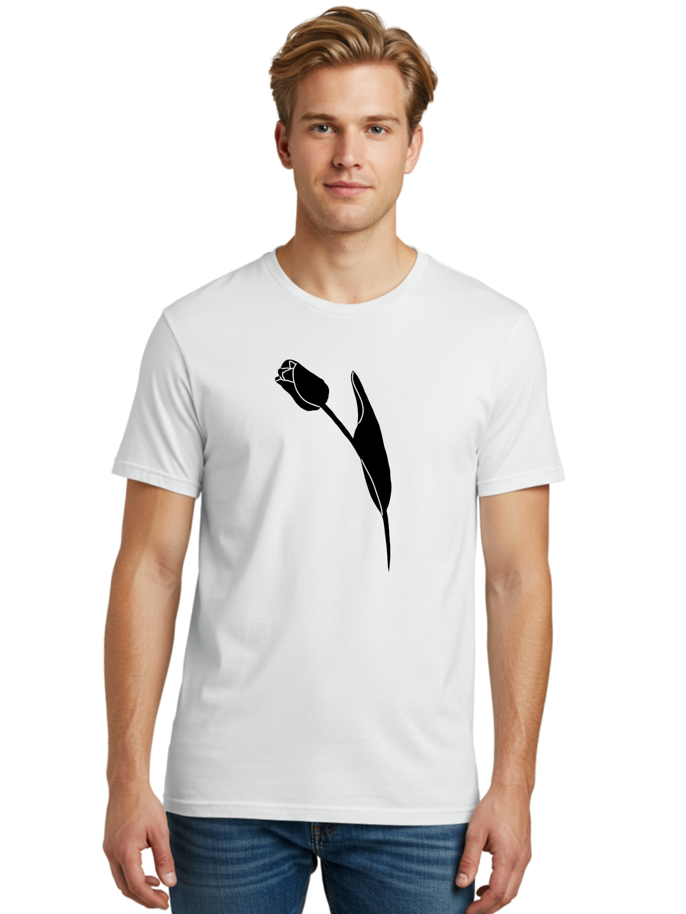 Tulip-Silhouette-1 Men'S Graphic Tee, 100% Cotton, Comfortable Casual Summer Wear, Machine Washable, Tulip Silhouette, Flower Graphic, Minimalist Design, Simple Shapes, Elegant Illustration, Floral Motif, Budding Flower Aac244 12