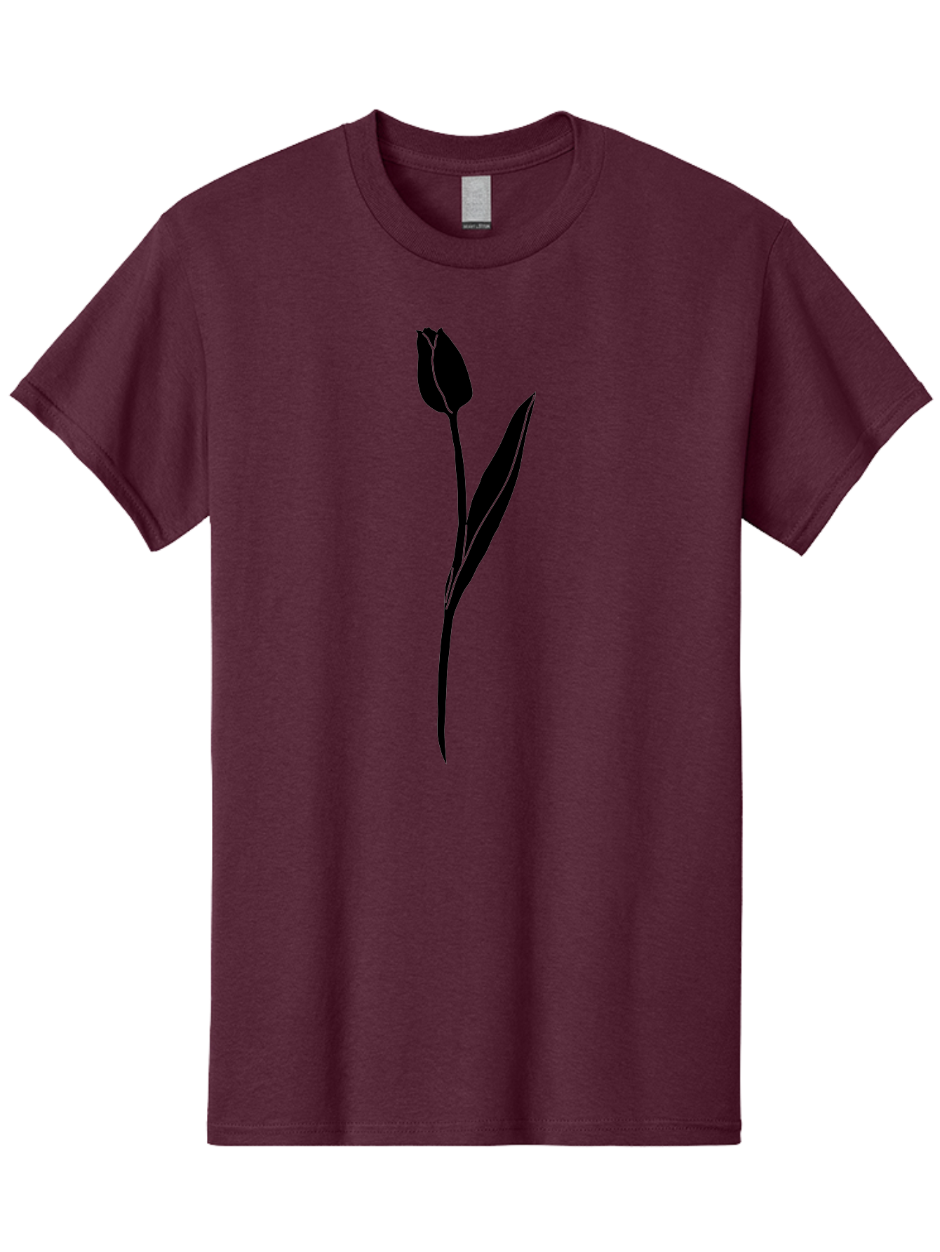 Tulip-Silhouette Men'S Graphic Tee, 100% Cotton, Comfortable Casual Summer Wear, Machine Washable, Tulip Silhouette, Dark Tulip, Minimalist Design, Simple Flower, Closed Bloom, Elegant Stem, Floral Graphic, Modern Art Aac245 25