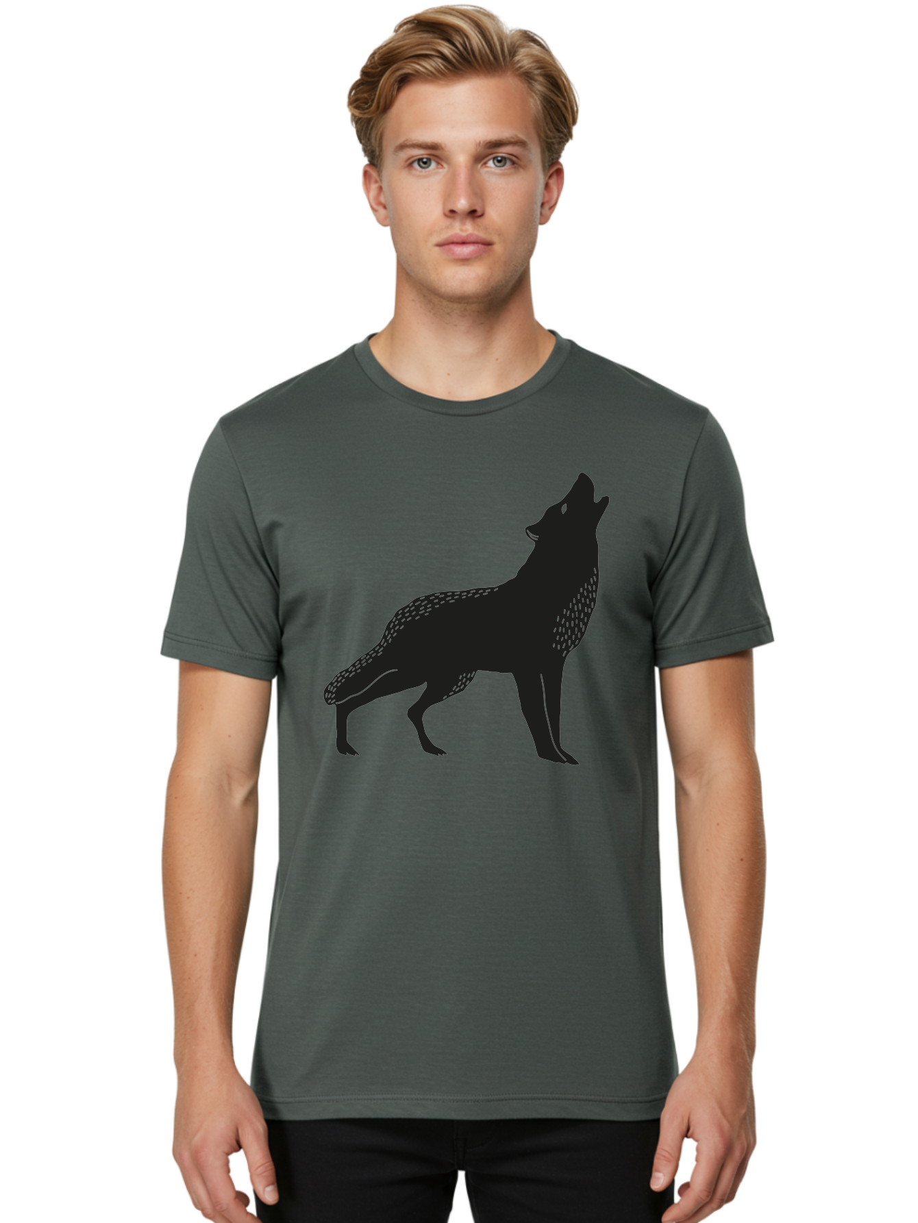 Wolf-Silhouette Men'S Graphic Tee, 100% Cotton, Comfortable Casual Summer Wear, Machine Washable, Wolf Silhouette, Howling At The Moon, Wildlife Art, Animal Graphics, Wild Animal, Abstract Design Aac249 4